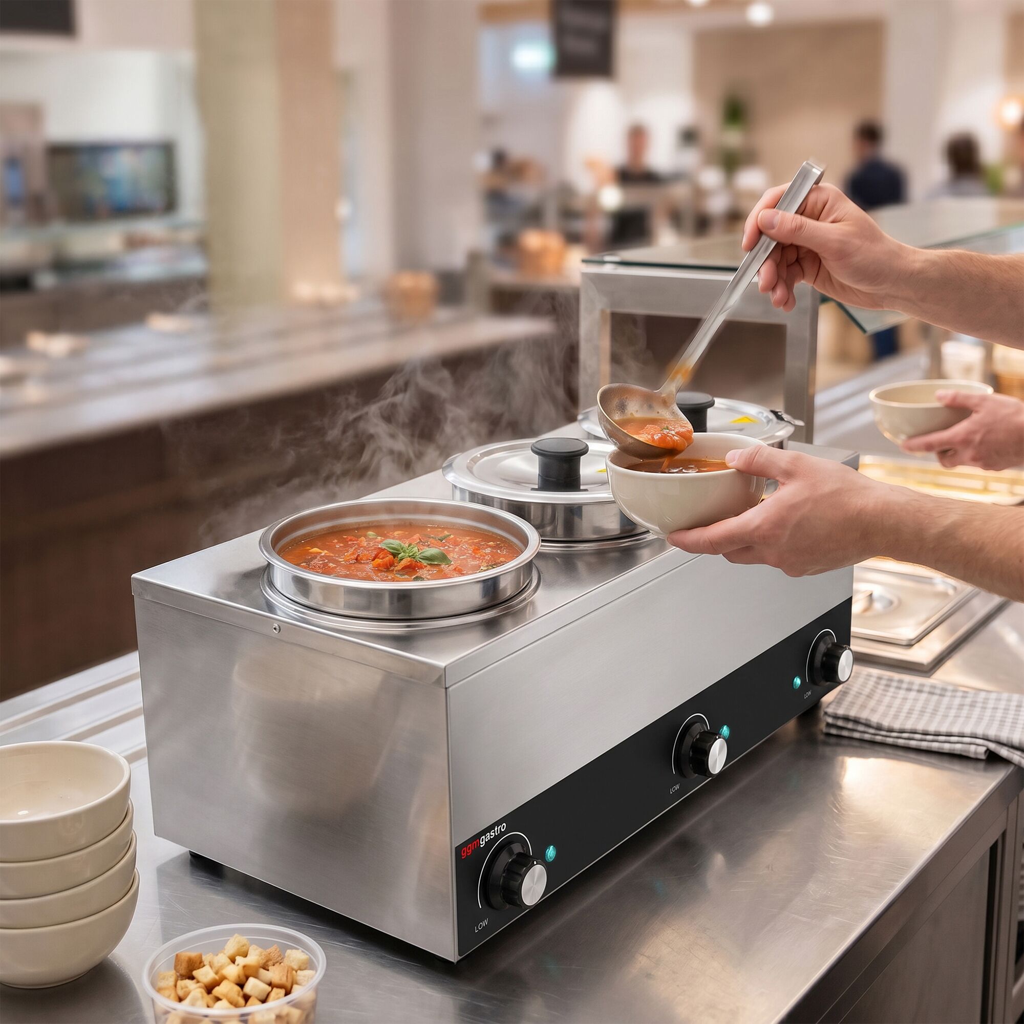 Commercial Bain Marie Soup & Sauce Warmer  - 10.5L - 450W - 3 Pots x 3.5L