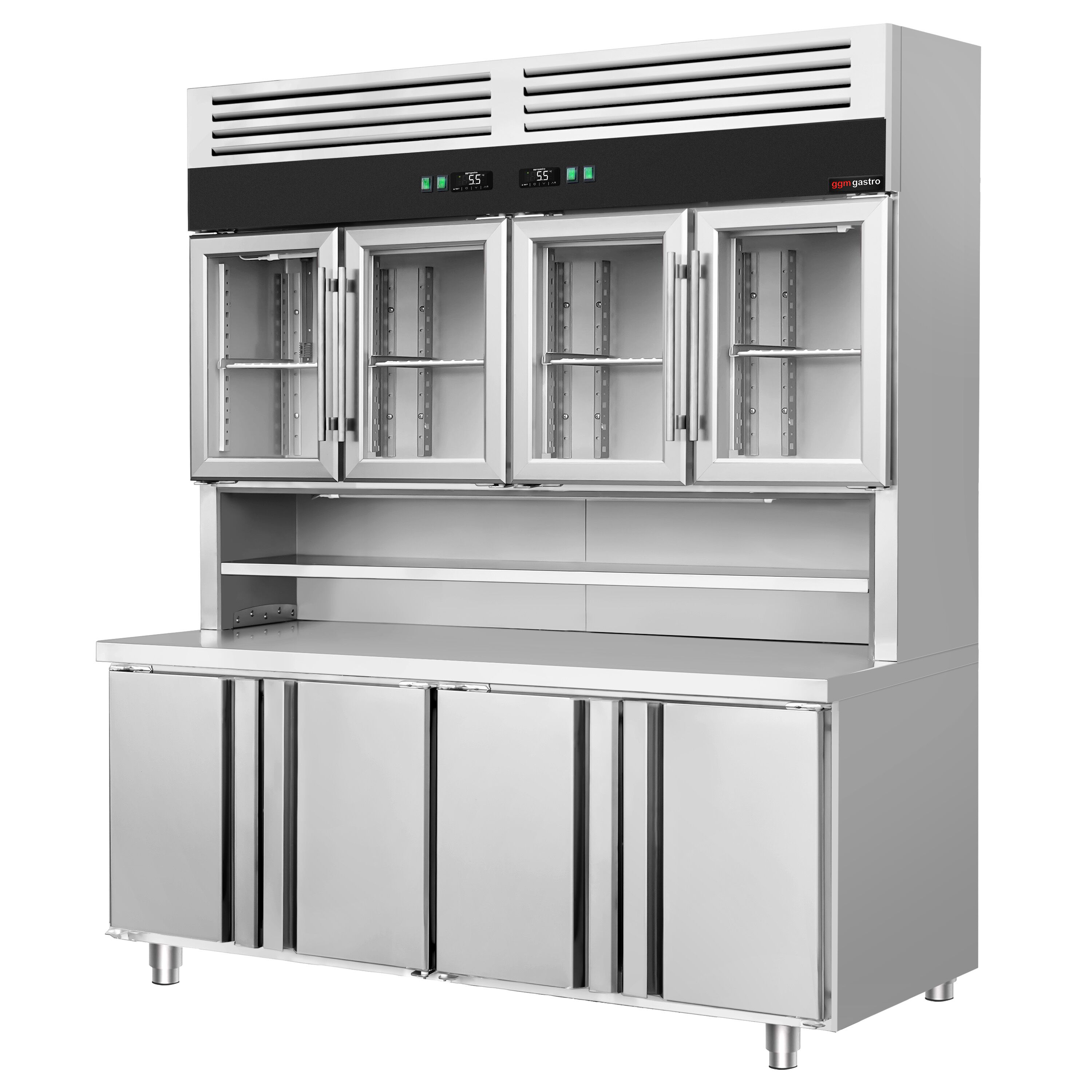 Kyl-/frysbänk - 1800x700 mm - 655 l - med 4 glasdörrar - med 4 dörrar - Statisk kyla