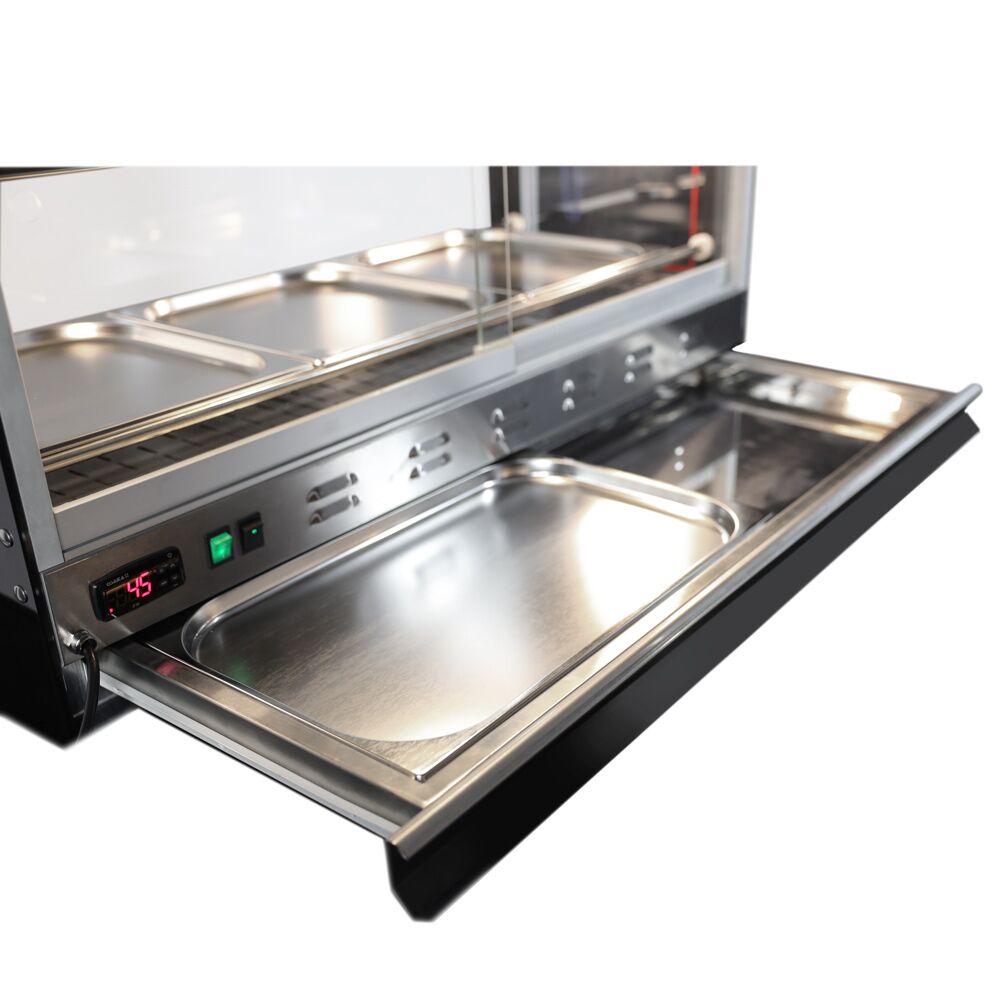 Vitrine chauffante pour poulet – 1,8 kW – 2 étagères – avec planche à découper extractible
