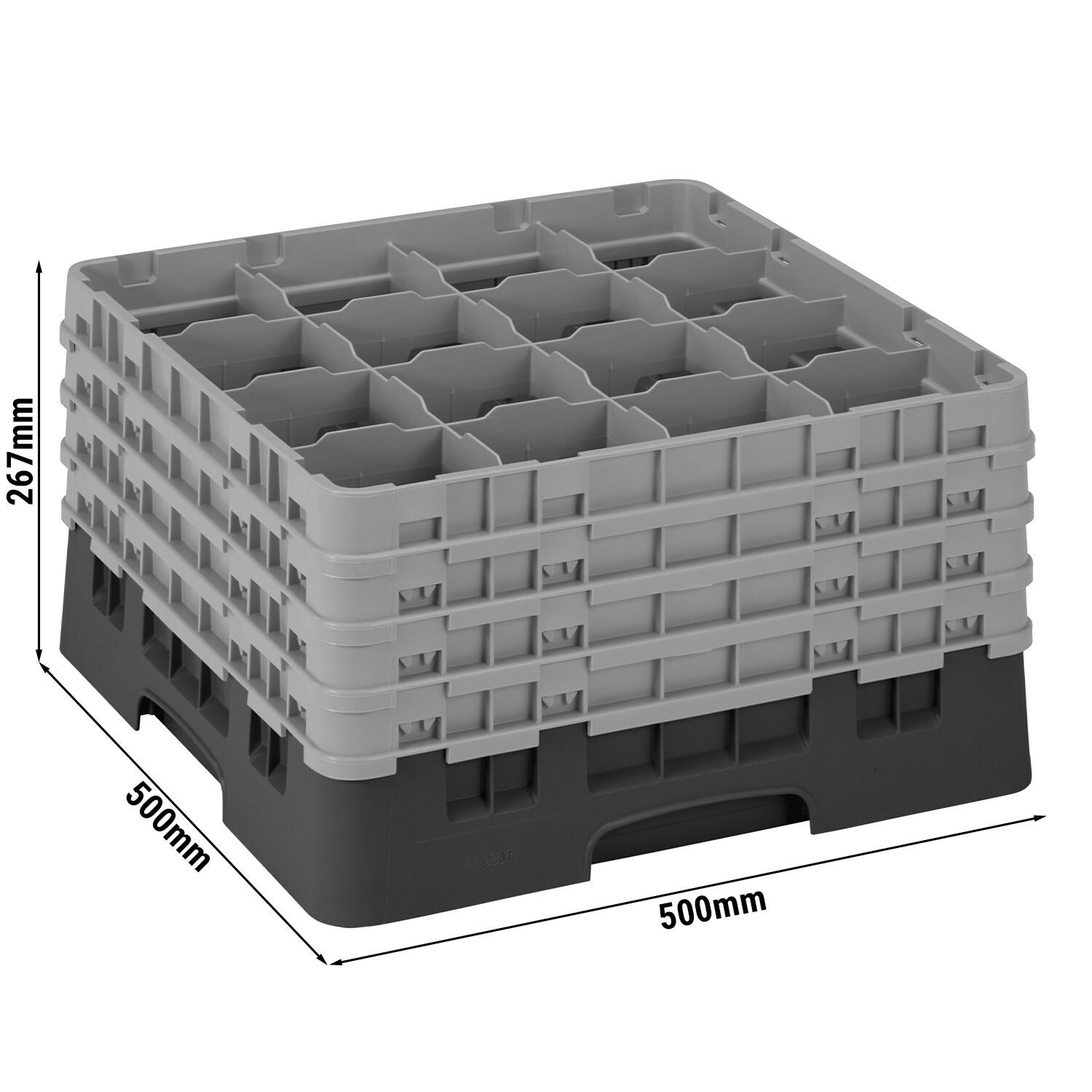 CAMBRO | CAMRACK® - Gläserspülkorb 1/1 - 16 Fächer - mit 4 Extender - 500x500mm - Schwarz