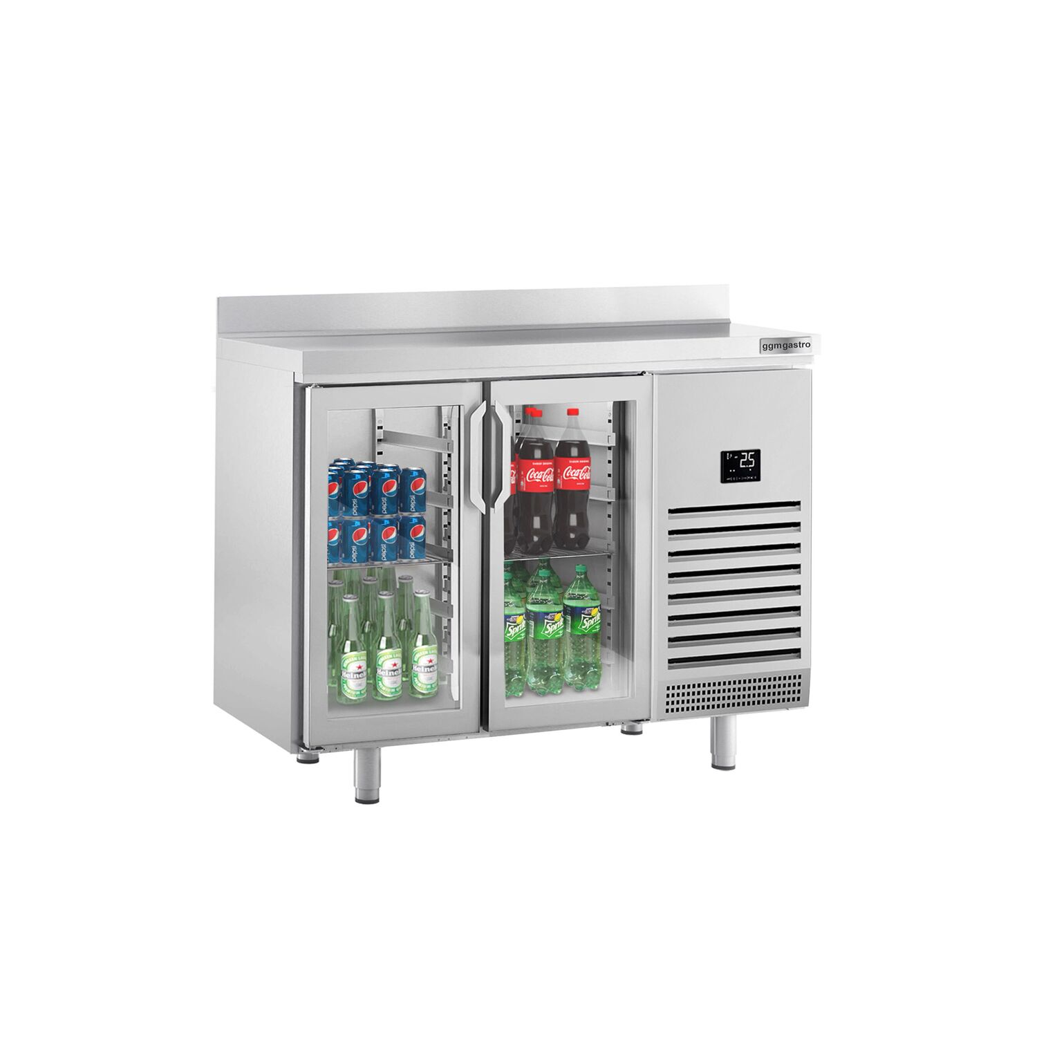 Table réfrigérée Premium PLUS - 1468x700 mm - avec 2 portes vitrées et rebord