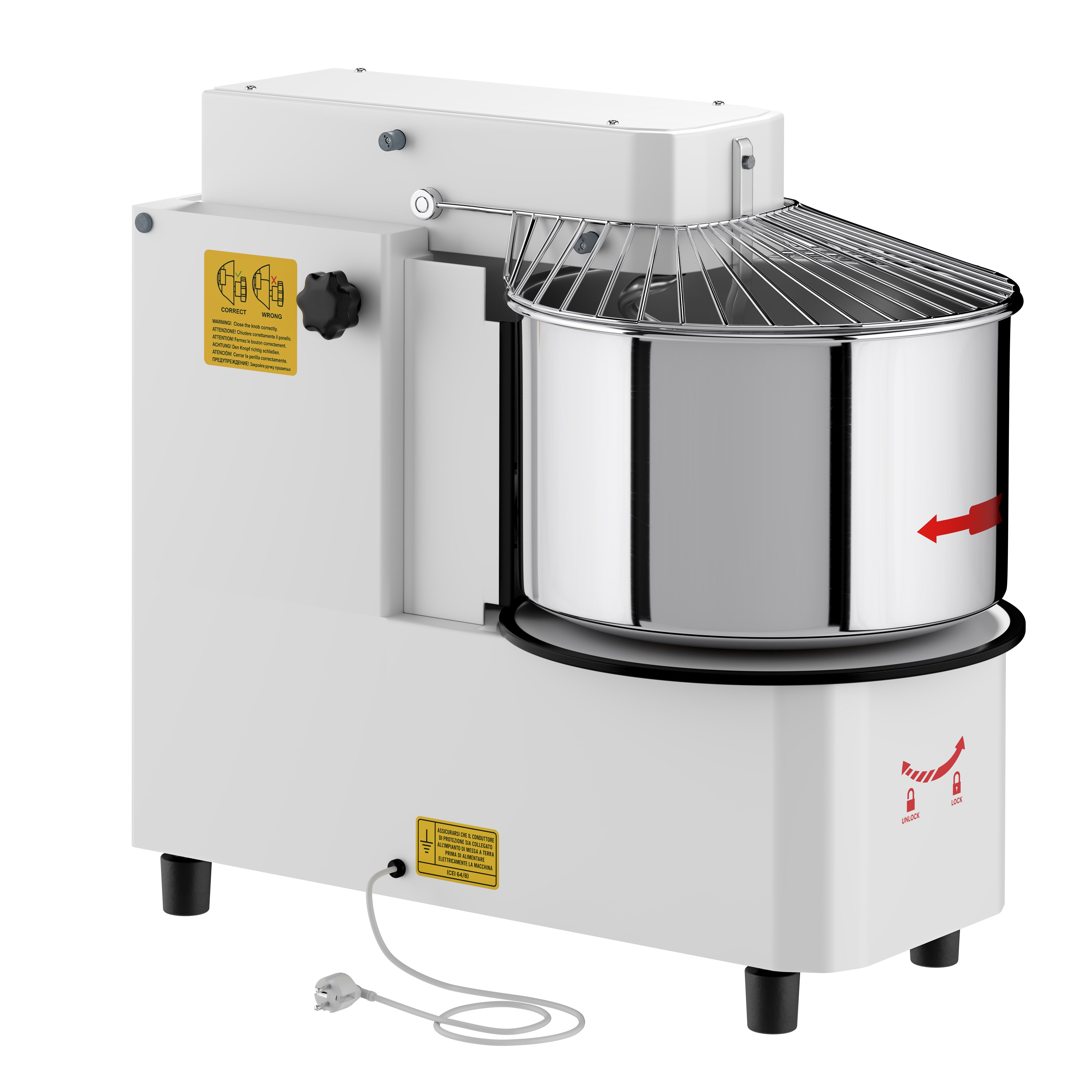 Pétrin à Pâte / Pétrin à spirale - 42 Litres / 38 kg - 2 Vitesses - Cuve Amovible & Tête Relevable - Fonction Minuterie
