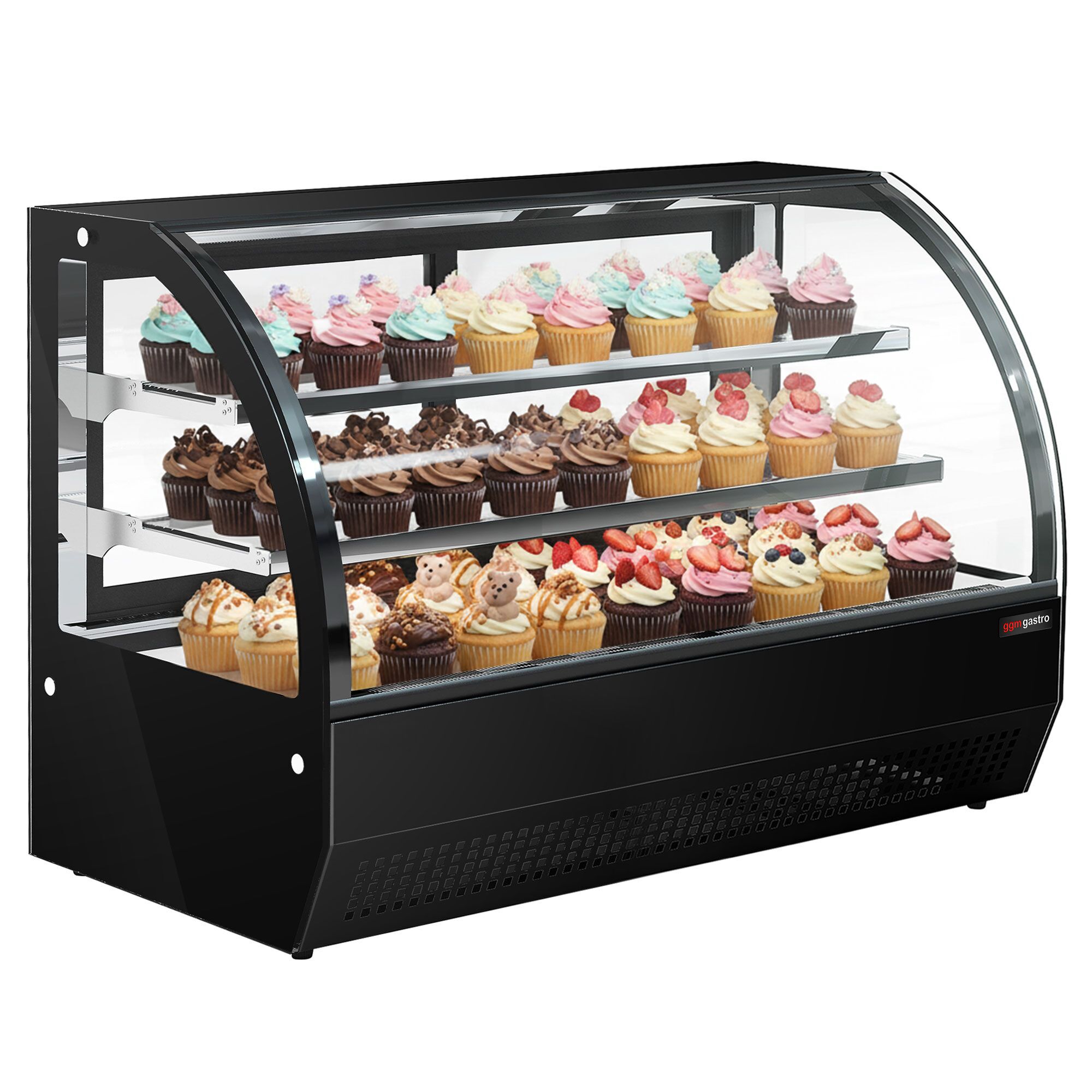 Vitrine réfrigérée de table - 140L - 900mm - Double vitrage - avec 2 étagères en verre - portes coulissantes vitrées arrière - Noir