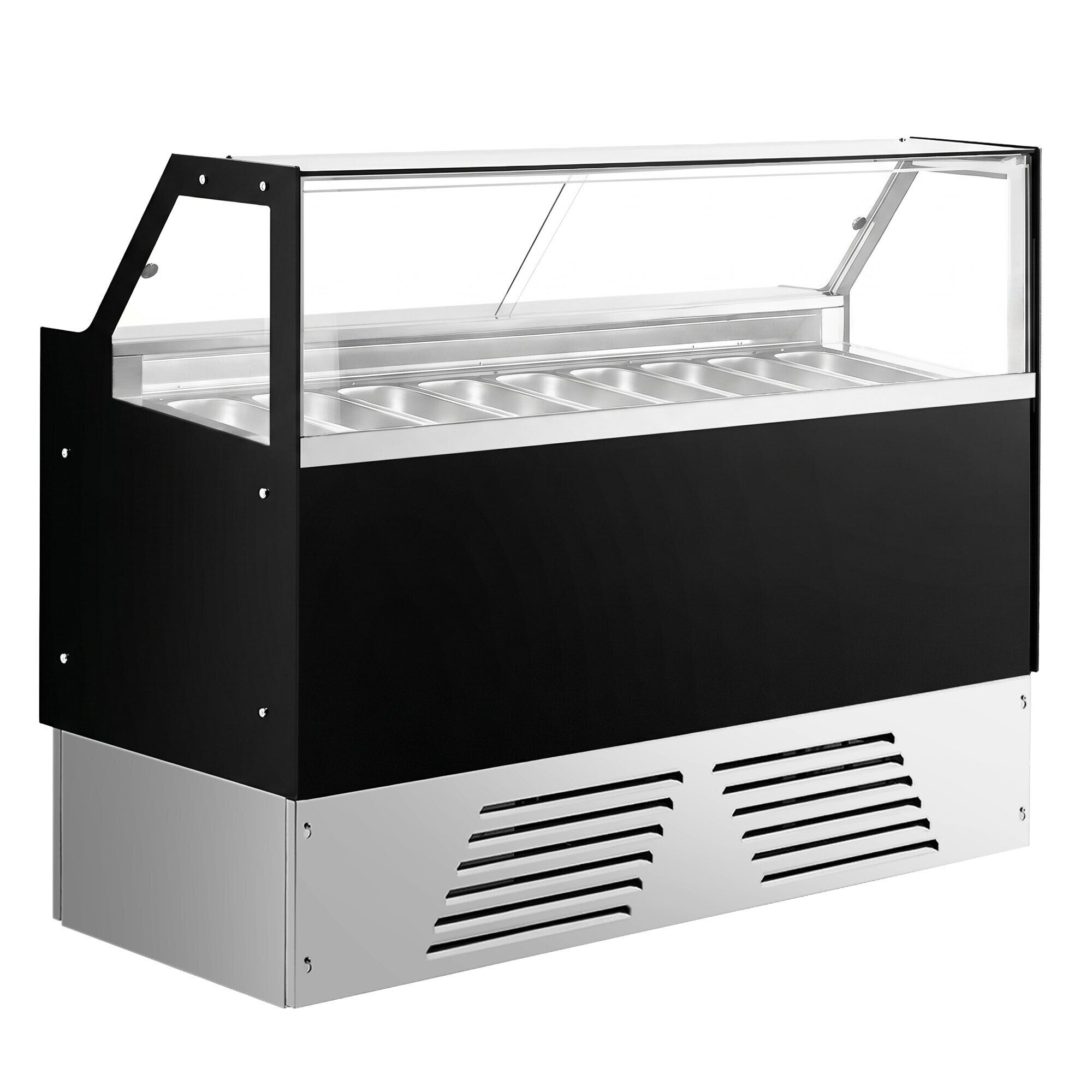 Vitrine à glace EMMA – 1710 mm – refroidissement ventilé – pour 9 bacs à glace de 5 litres ou 6 bacs de 7 litres – Noir