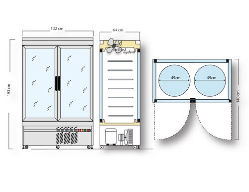 4-Sided Glass Display Fridge - 935L - 1320mm - with 14 rotating shelves - 2 doors - Silver
