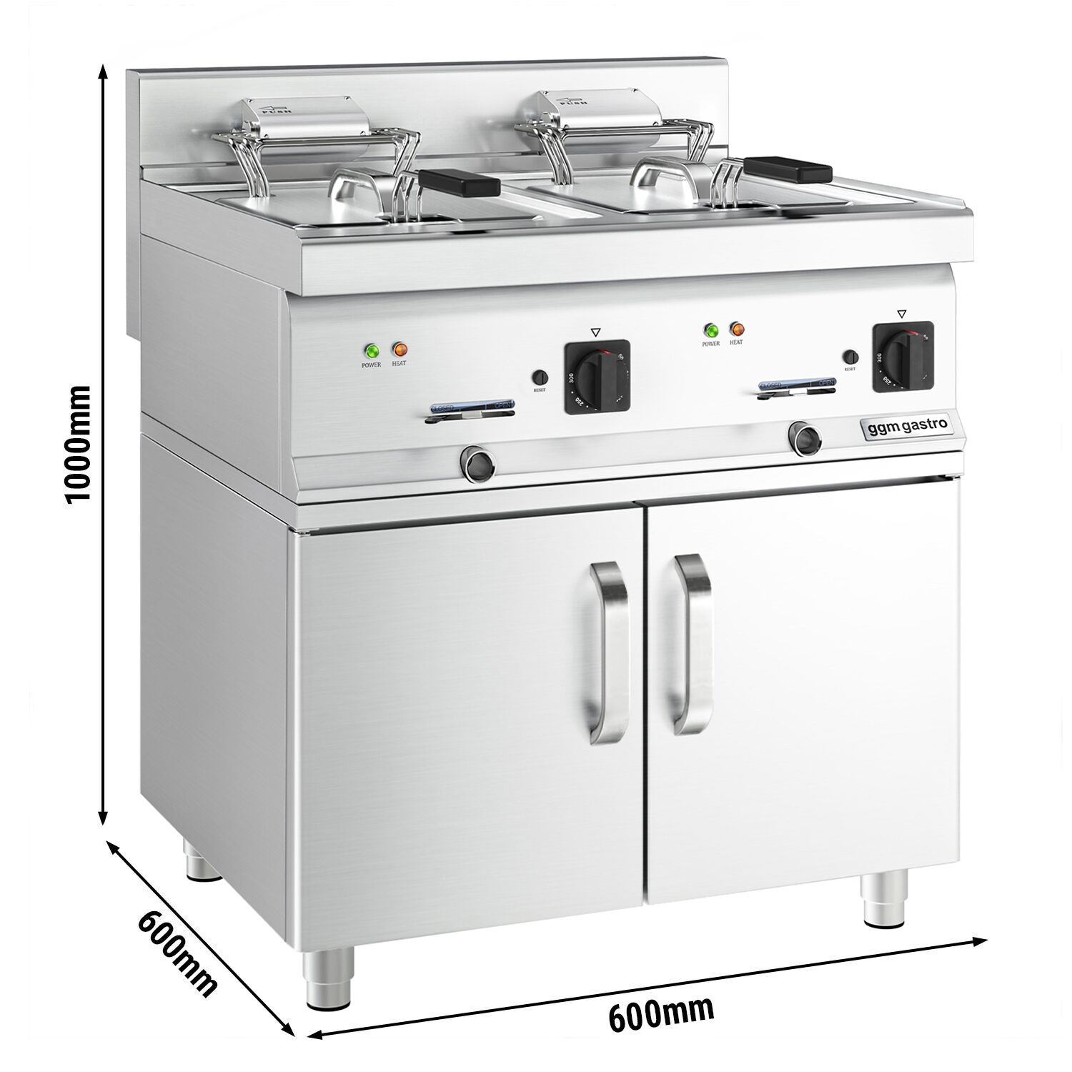 Friteuse électrique double – 10+10 litres – 18 kW – incl. soubassement avec 2 portes