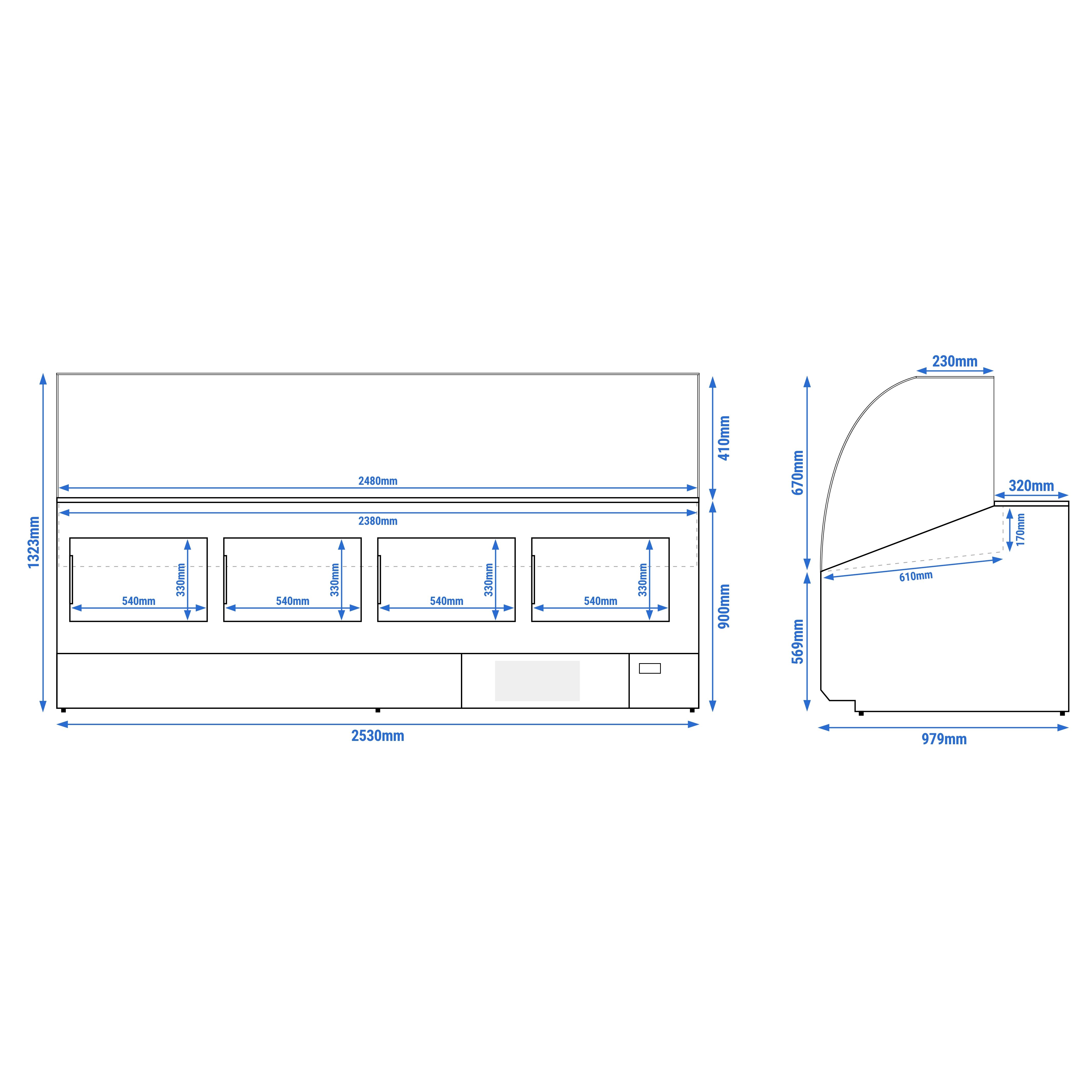 Serve Over Counter - 2506x979mm - front panel light green - capacity 512 litres