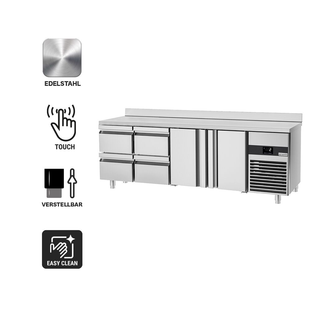 Commercial Refrigerated Worktable PREMIUM - 2330x700 - 2 Doors - 4 Drawers - Upstand
