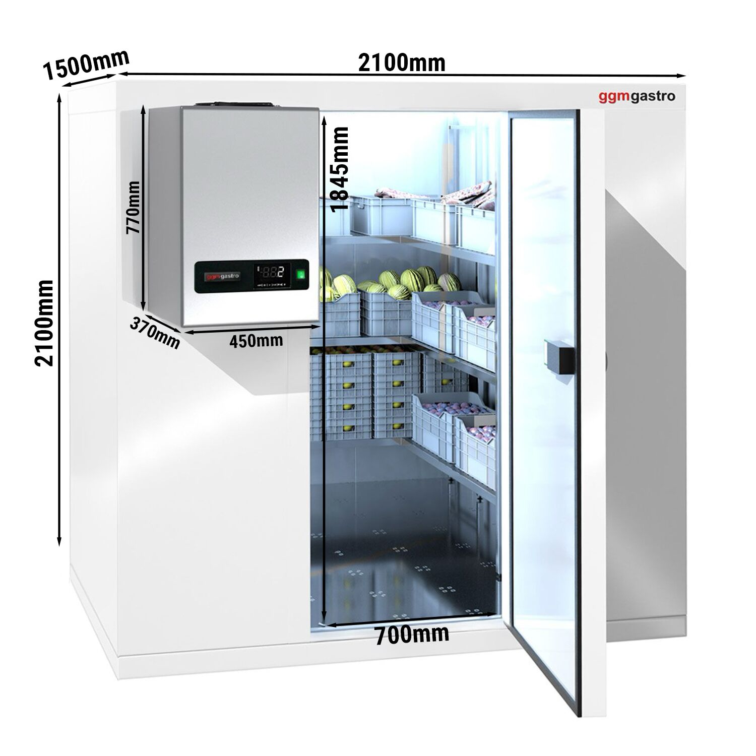 Chambre froide - 2100 x 1500 mm - 4,8 m³ - groupe frigorifique inclus