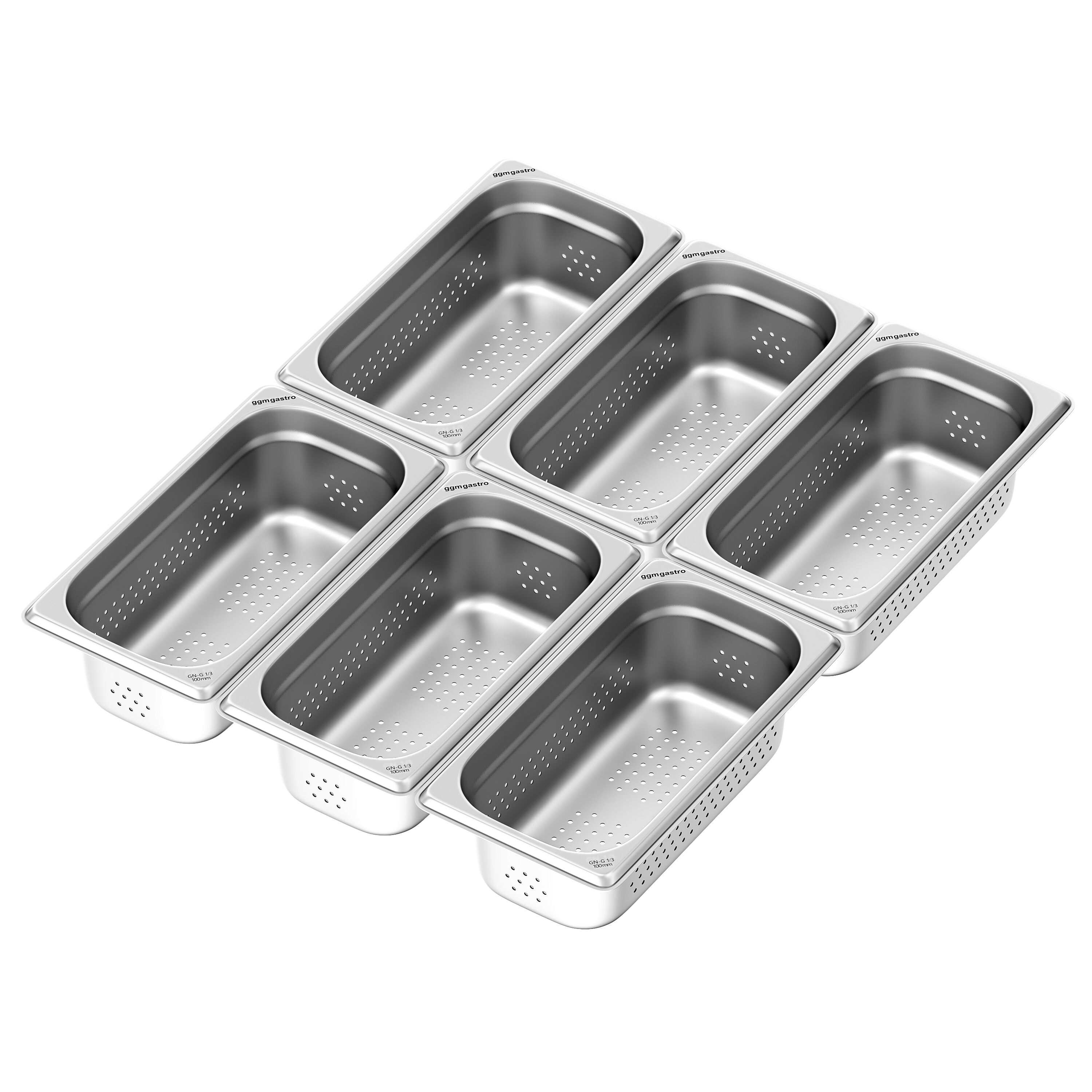 (6 pièces) Récipients en acier inoxydable GN 1/3 - perforés - hauteur : 100mm