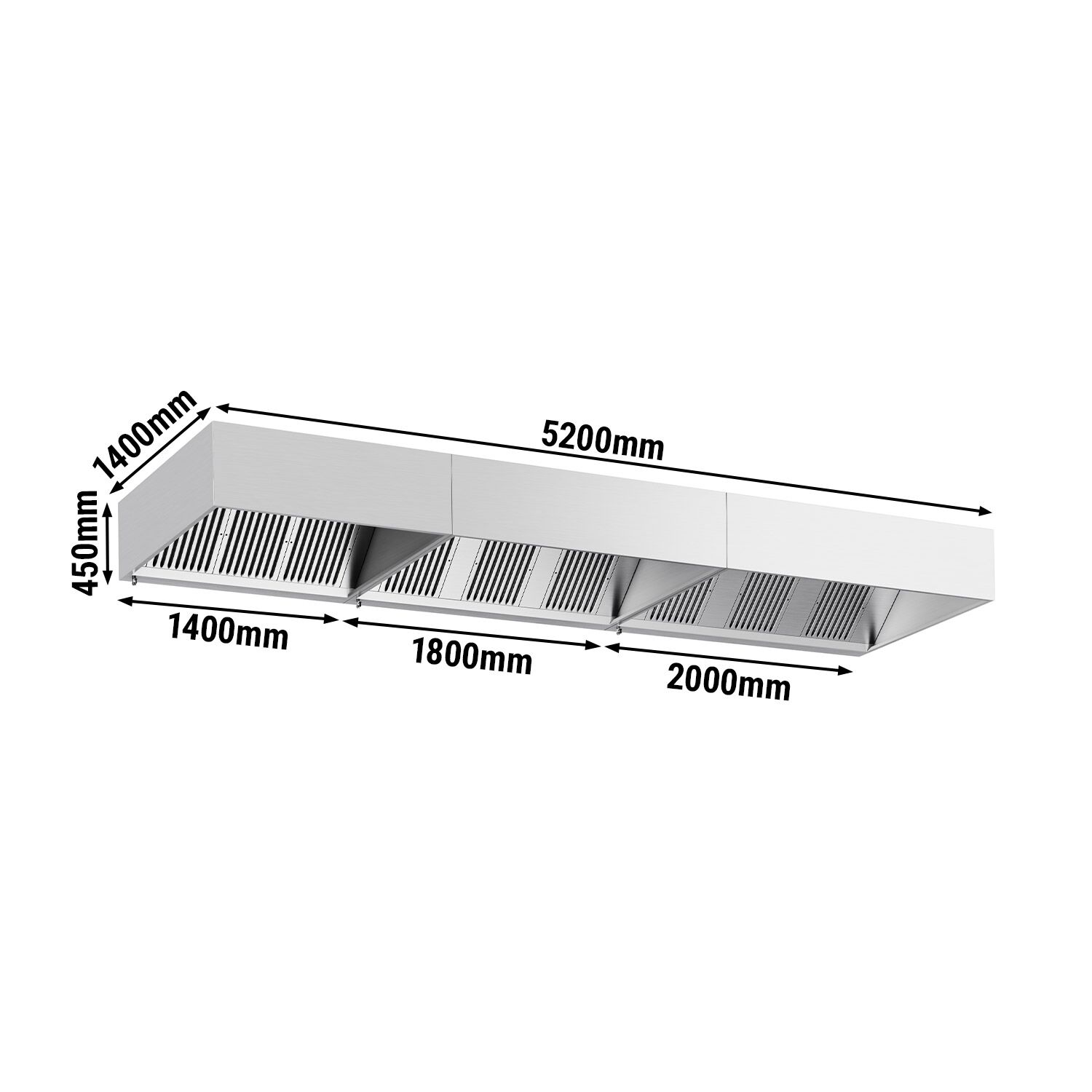 Skříňová digestoř - 5200 mm - s filtrem a svítidlem