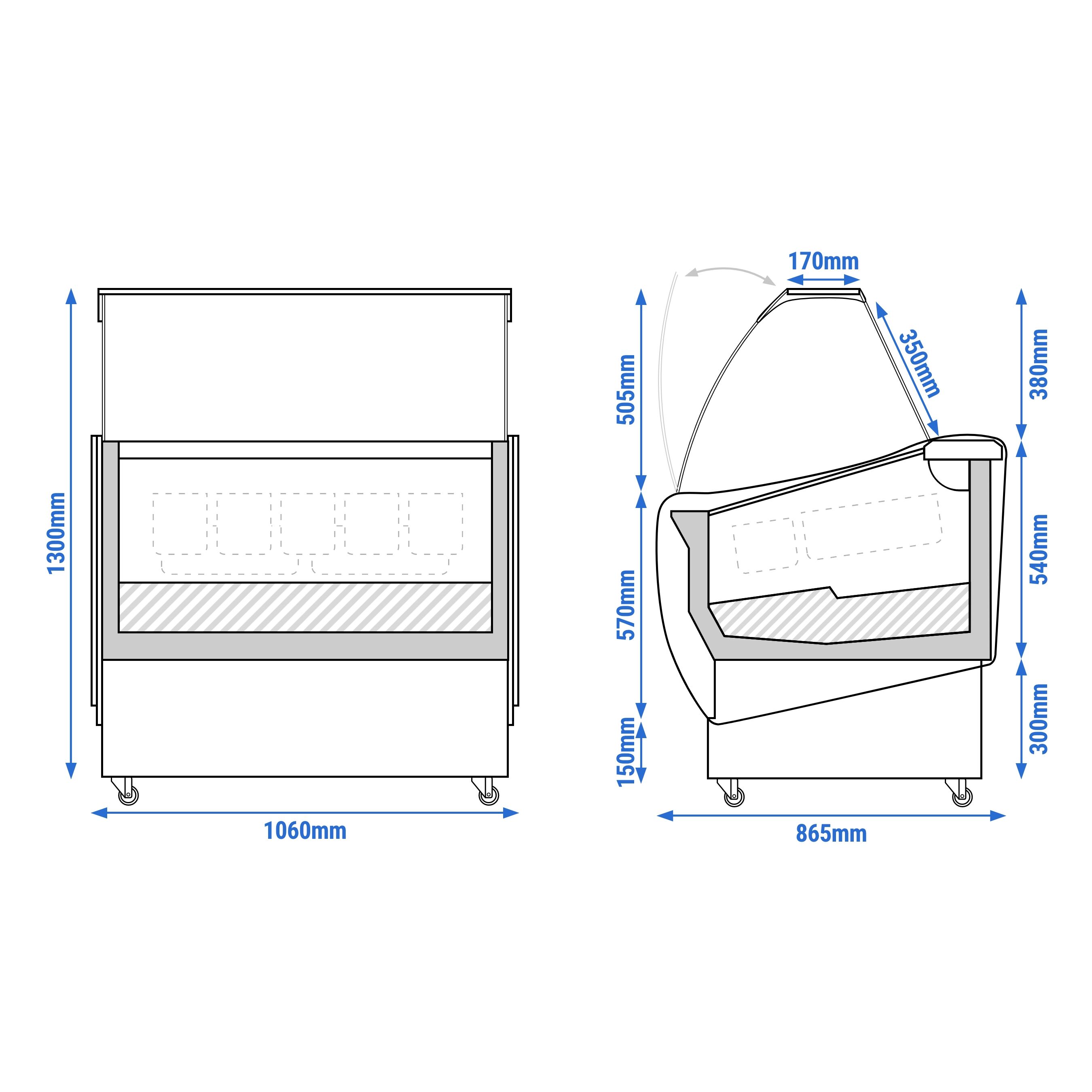 Vitrine à glace LUCA – 1060 mm – refroidissement ventilé – avec éclairage – pour 7 bacs à glace de 5 litres