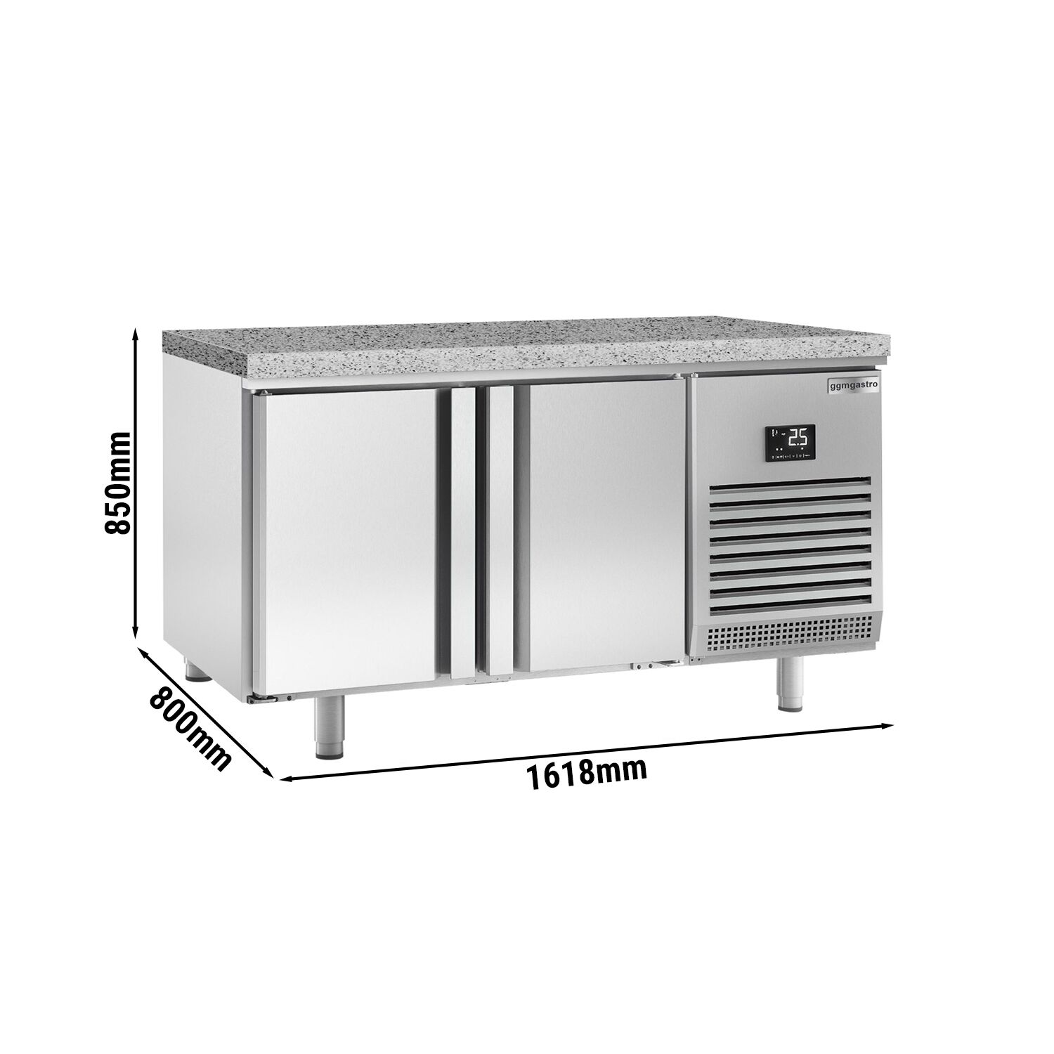 Table réfrigérée de boulangerie Premium PLUS - 1618x800 mm - avec portes des deux côtés & plan de travail en granit