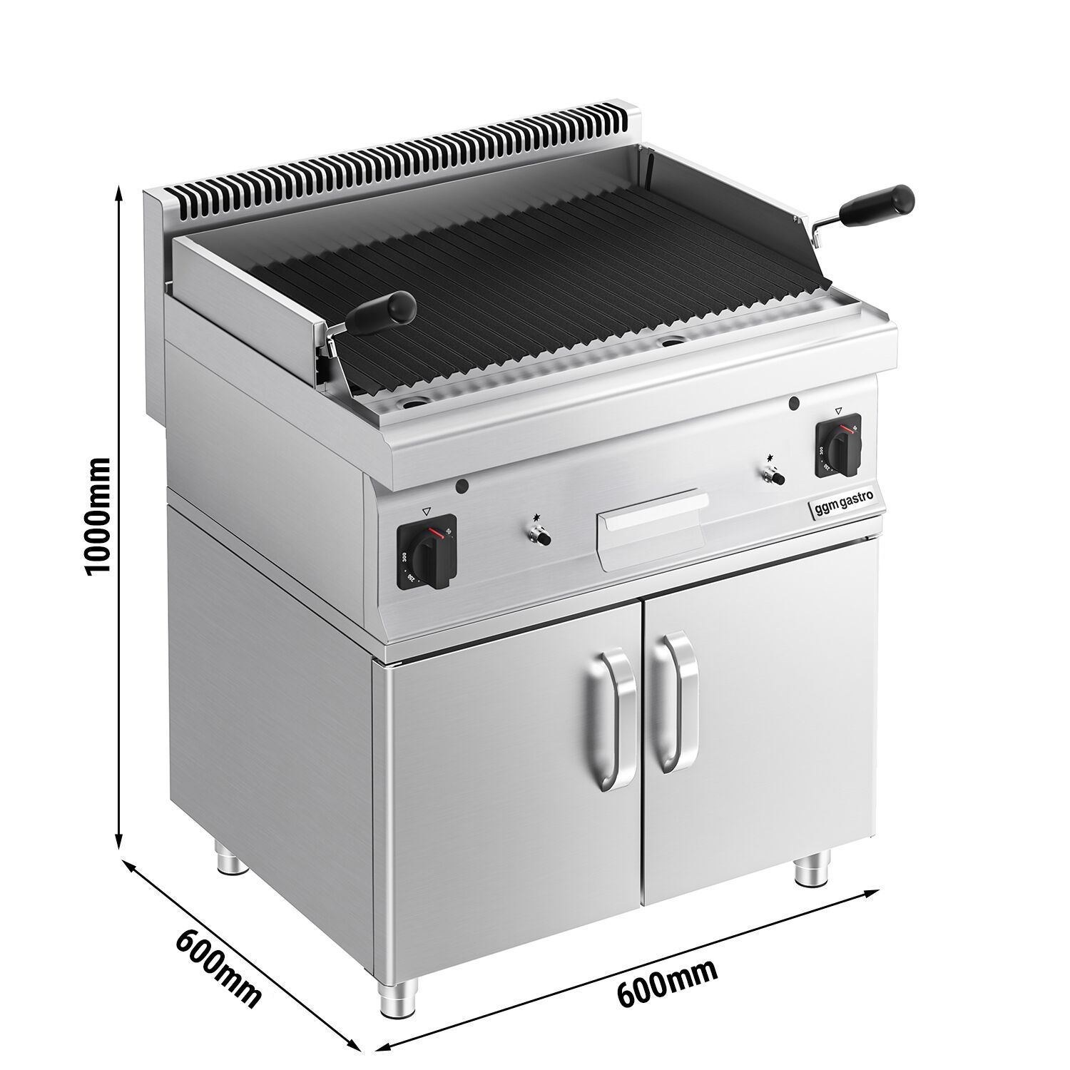 Grill à pierre de lave à gaz – 10,6 kW – grille inclinable – incl. soubassement avec 2 portes