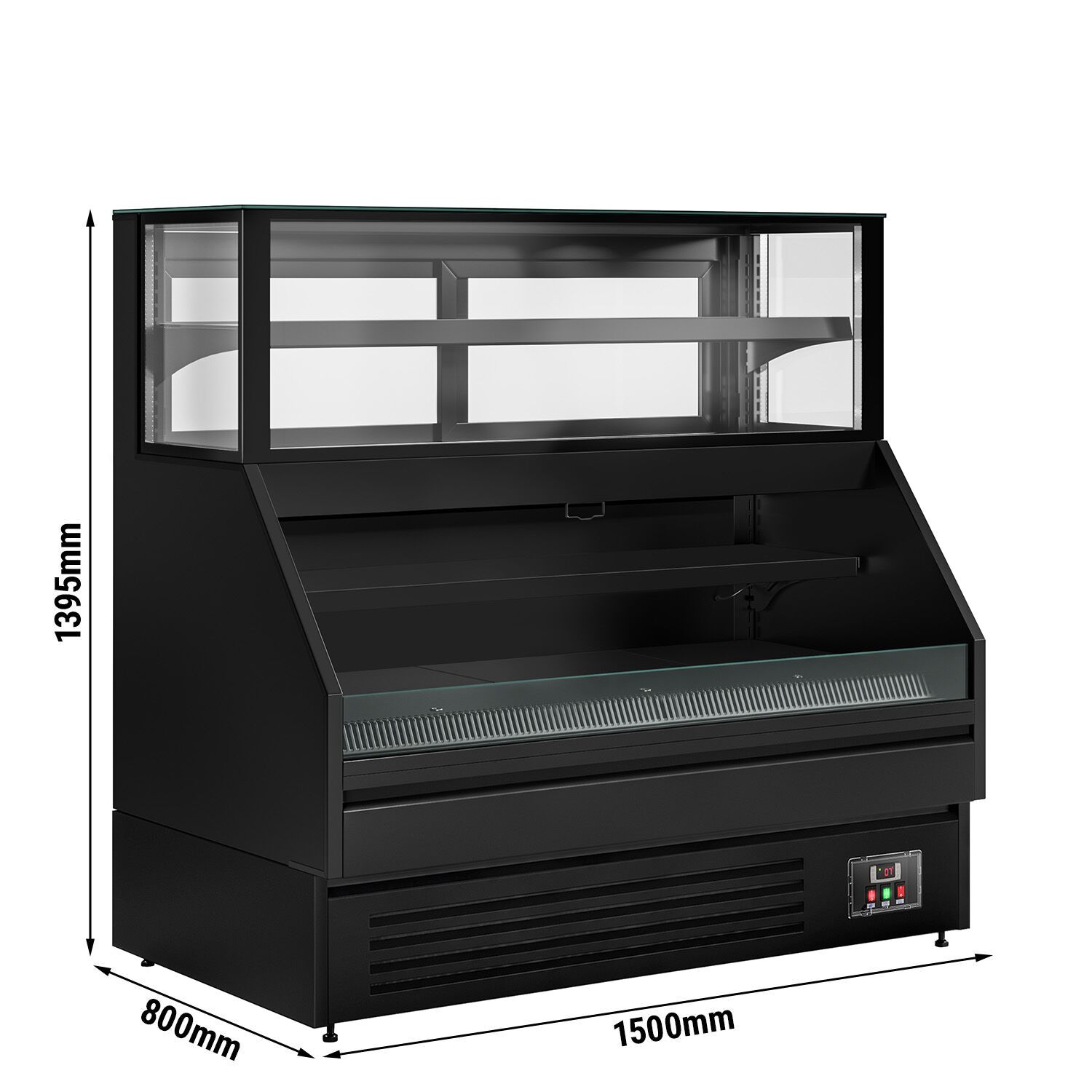 Comptoir vitrine réfrigérée Helsinki - 1500x800mm - 251L - 4 étagères - +2/+8°C - Portes coulissantes vitrées