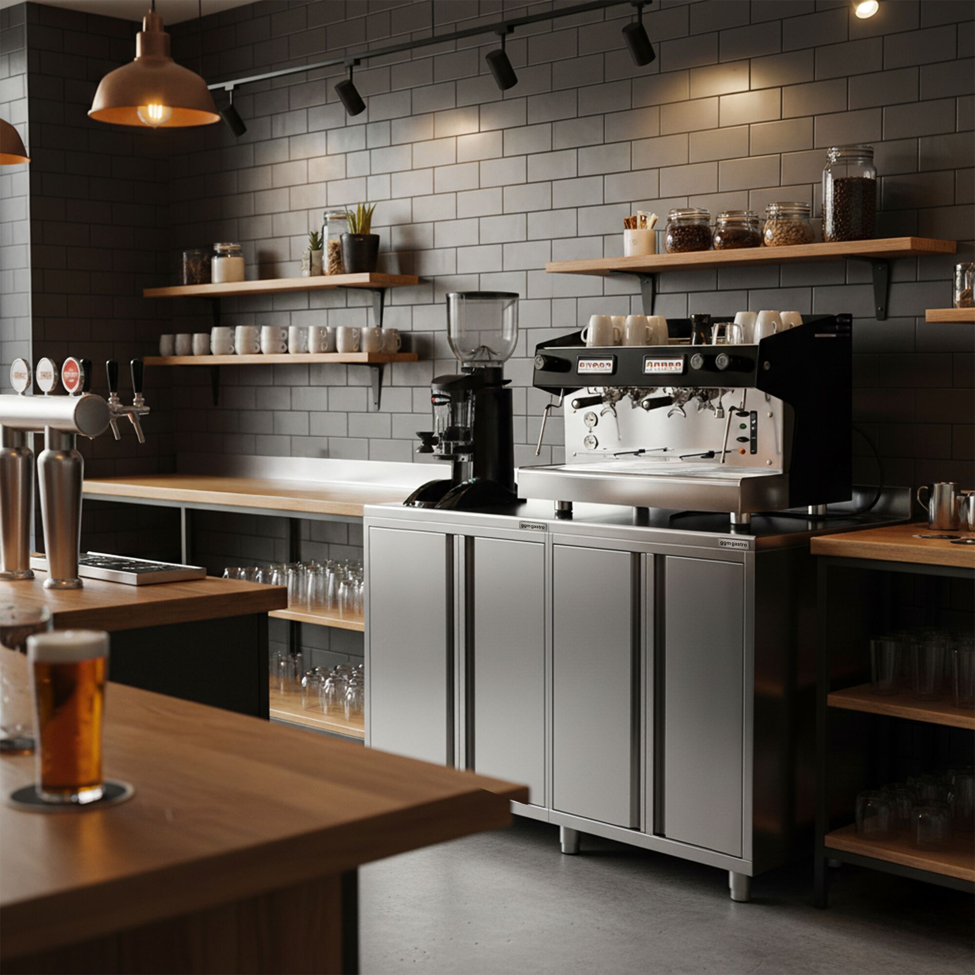 Armoire de travail pour machine à café filtre - 600x600mm - avec dosseret - 2 portes battantes