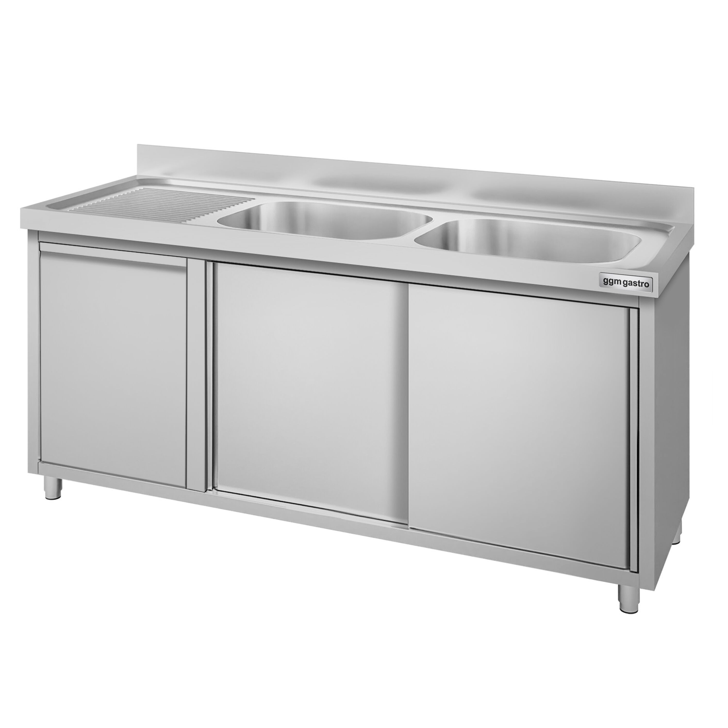 Meuble évier ECO - 1600 x 600 mm - avec poubelle & 2 bacs à droite