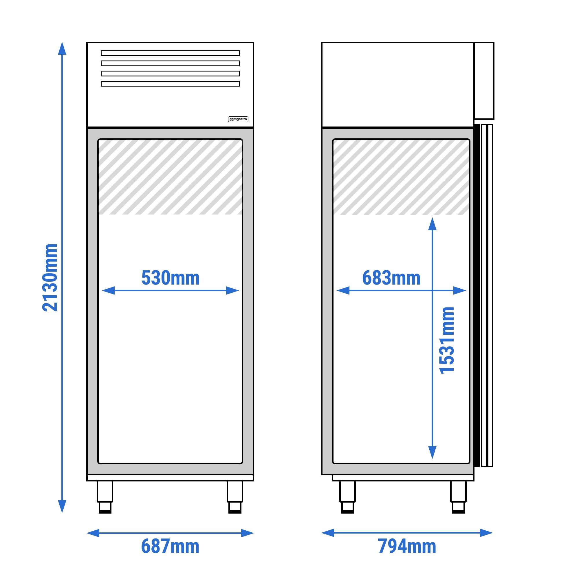 Armoire réfrigérée négative en acier inoxydable PREMIUM PLUS – GN 2/1 – 560 litres – avec 1 porte