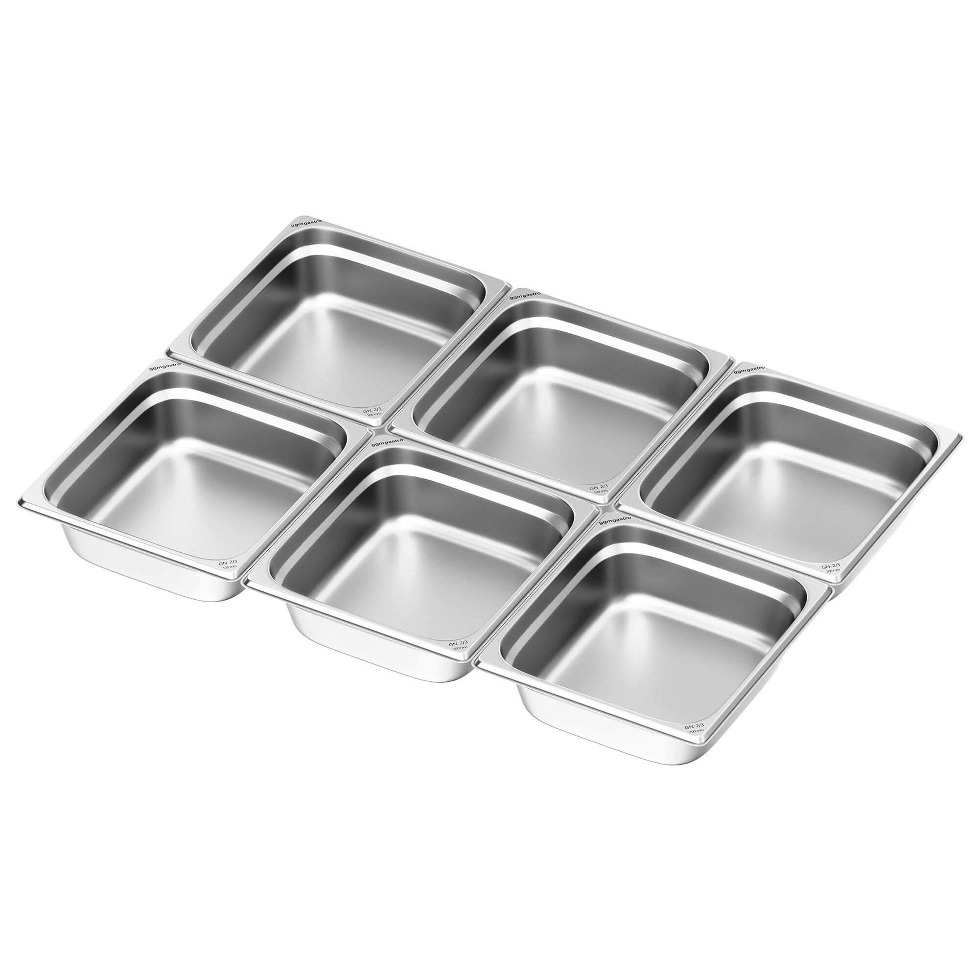 (6 pièces) Récipients en acier inoxydable GN 2/3 - Hauteur : 100mm
