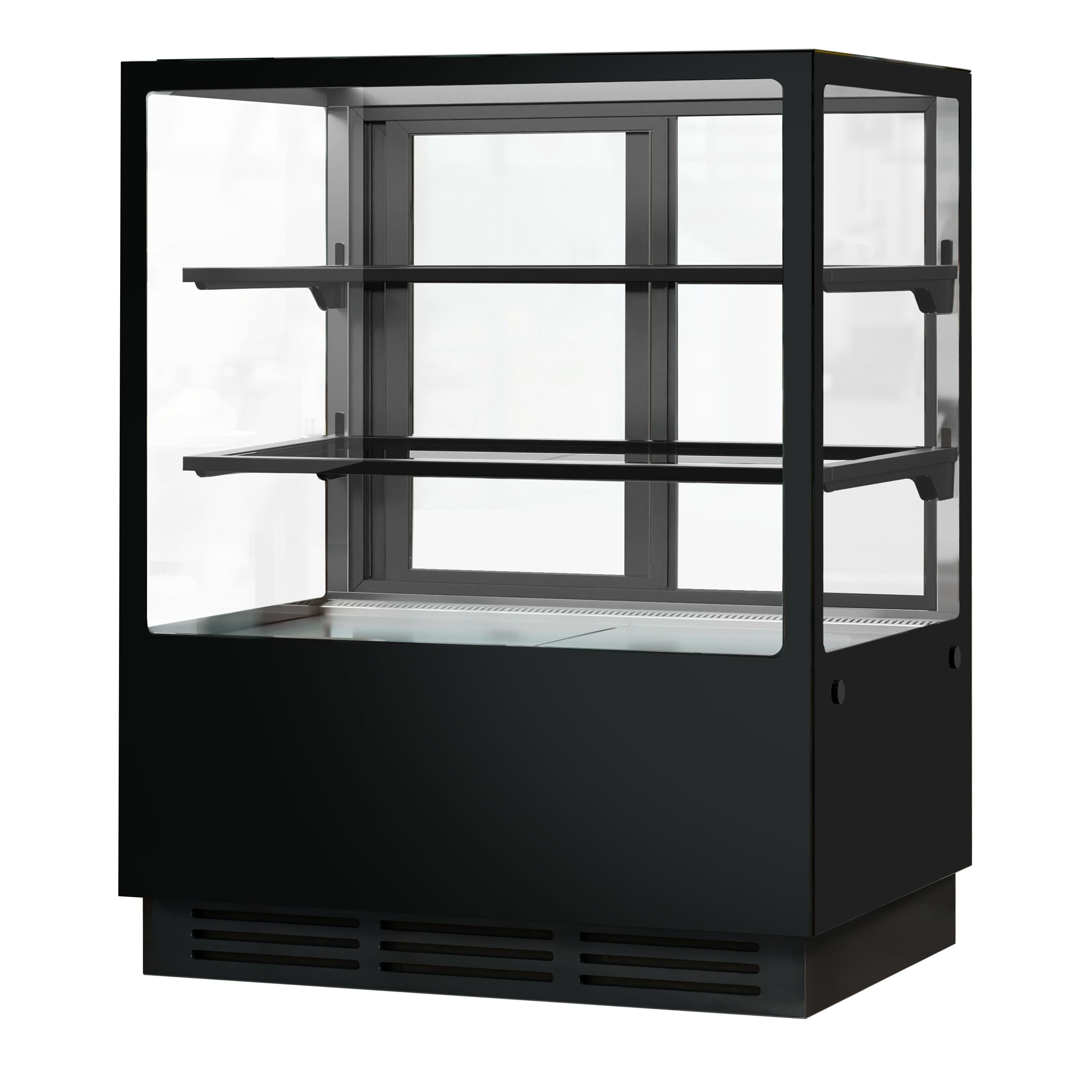 Vitrine à pâtisserie réfrigérée - 378L - 1000mm - Double vitrage - avec 2 étagères en verre - portes coulissantes vitrées arrière - pour pâtisseries - Pour FR - Noir