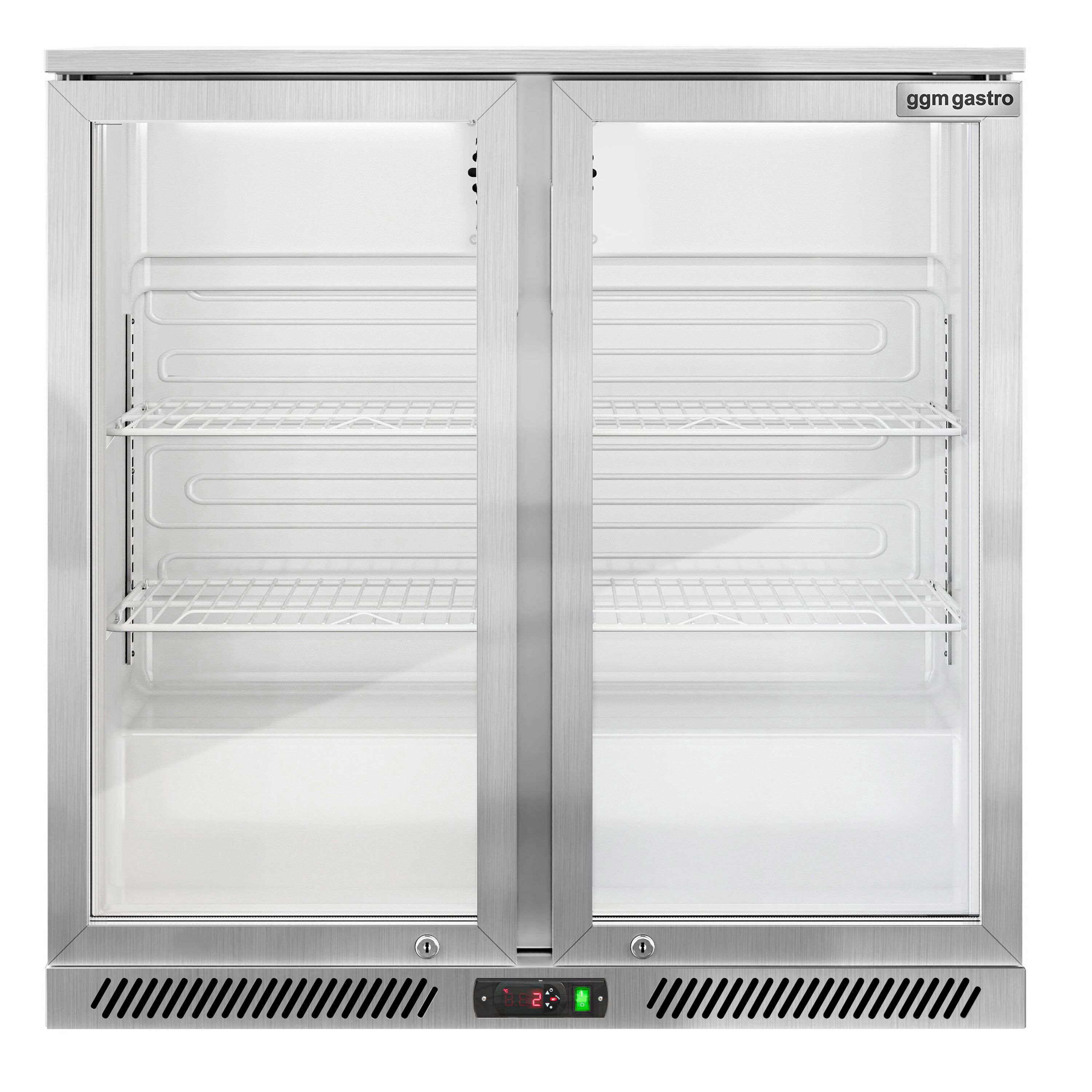 Réfrigérateur de bar – 900 mm – 220 litres – avec 2 portes vitrées battantes – en inox