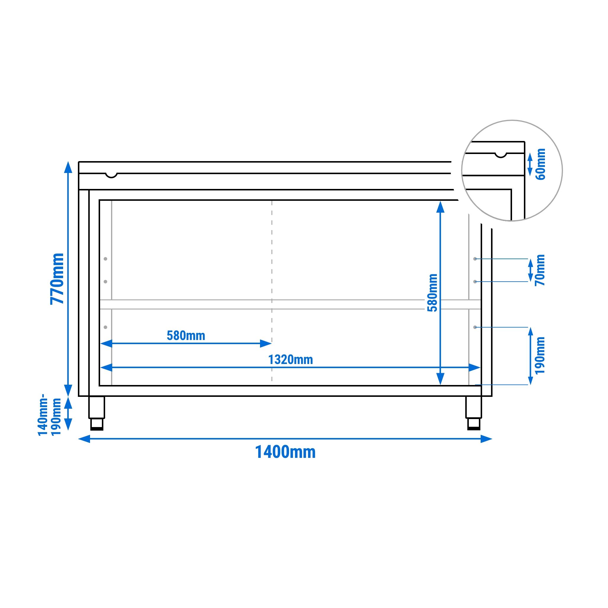 Table armoire en acier inoxydable PREMIUM - 1400x600mm - avec portes coulissantes - pour produits céréaliers, produits laitiers - incl. plateau de découpe Blanc PEHD (HACCP)