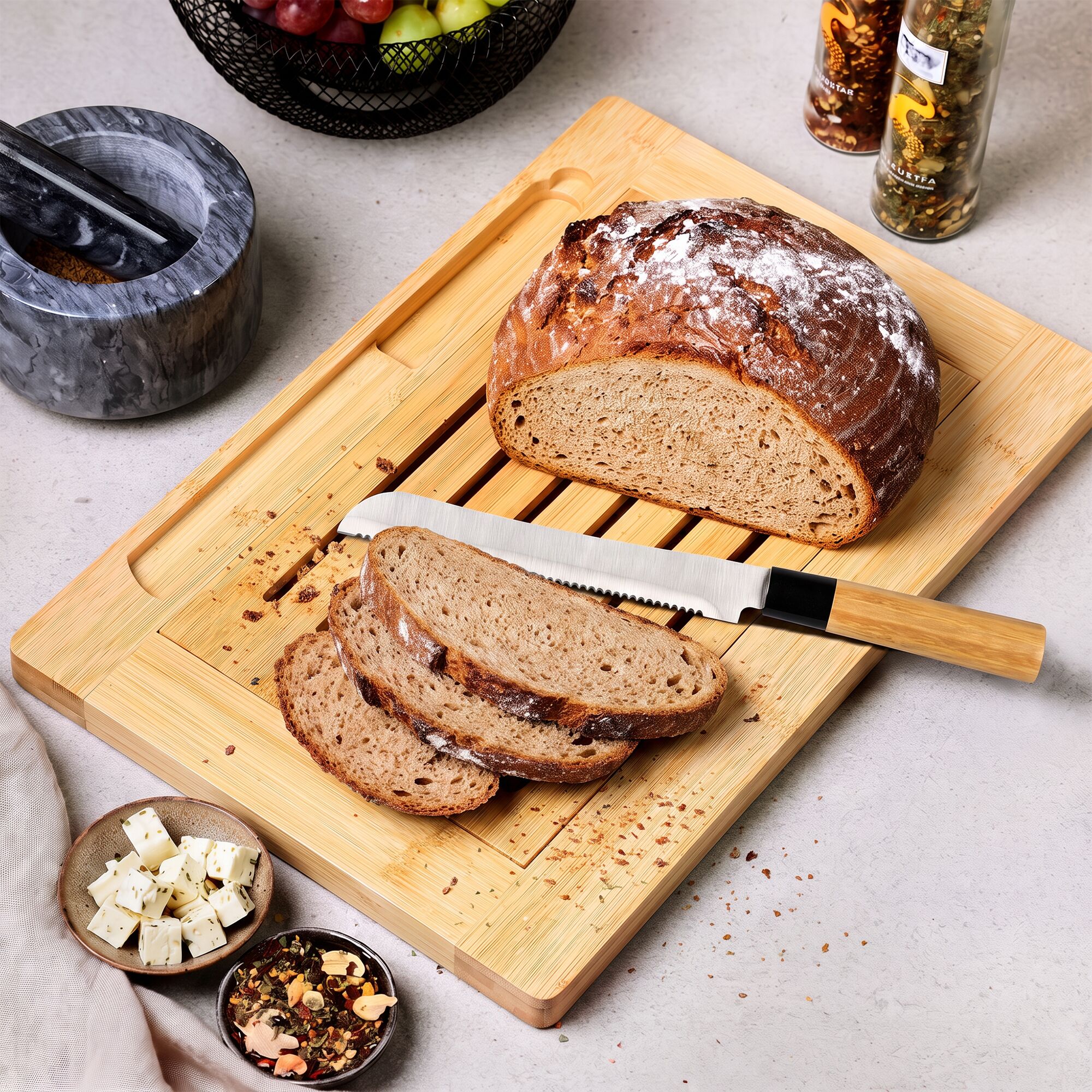 (5 pieces) Bread Cutting Board with Knife - 280x420x20mm