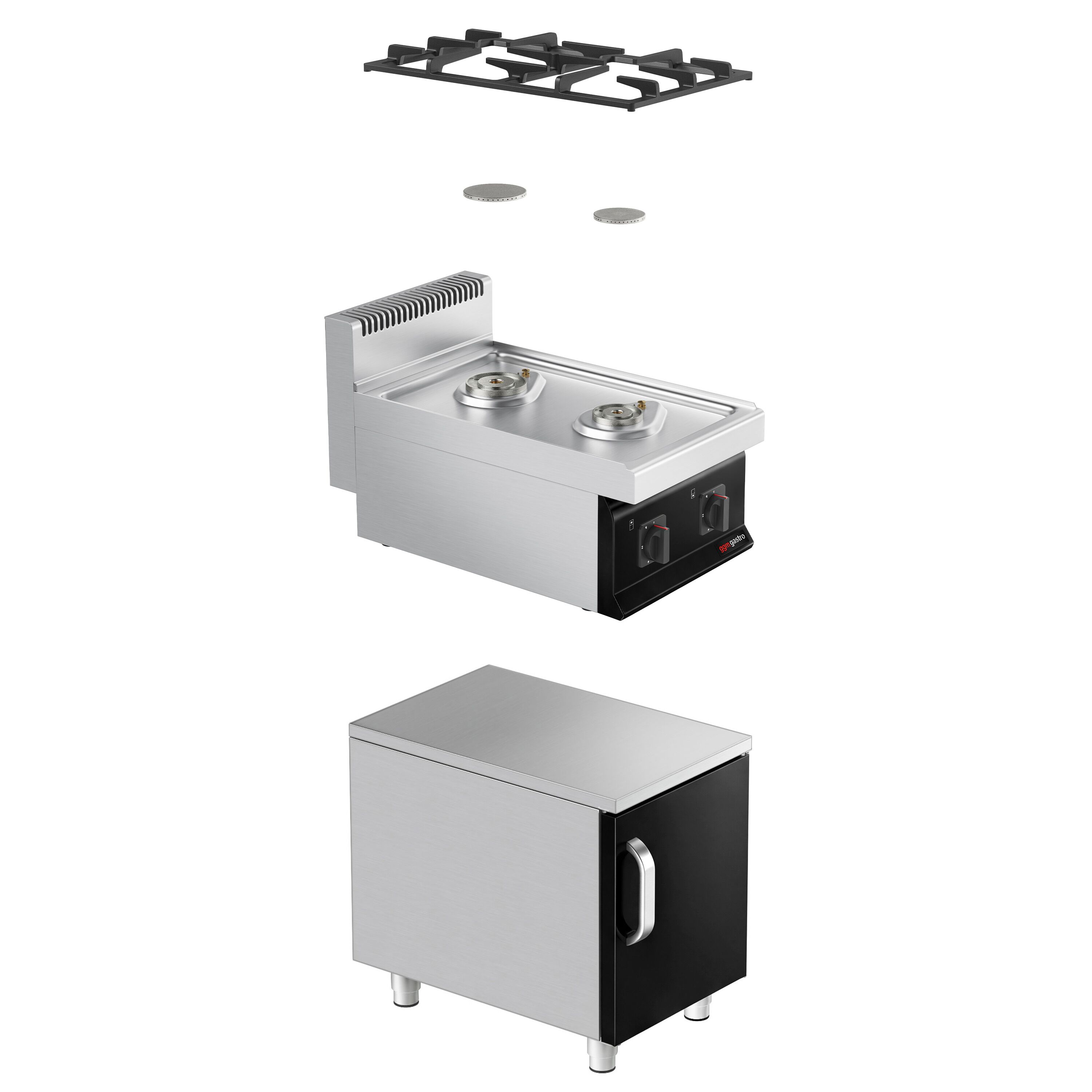 Fourneau à gaz – 10 kW – 2 brûleurs – avec soubassement avec 1 porte