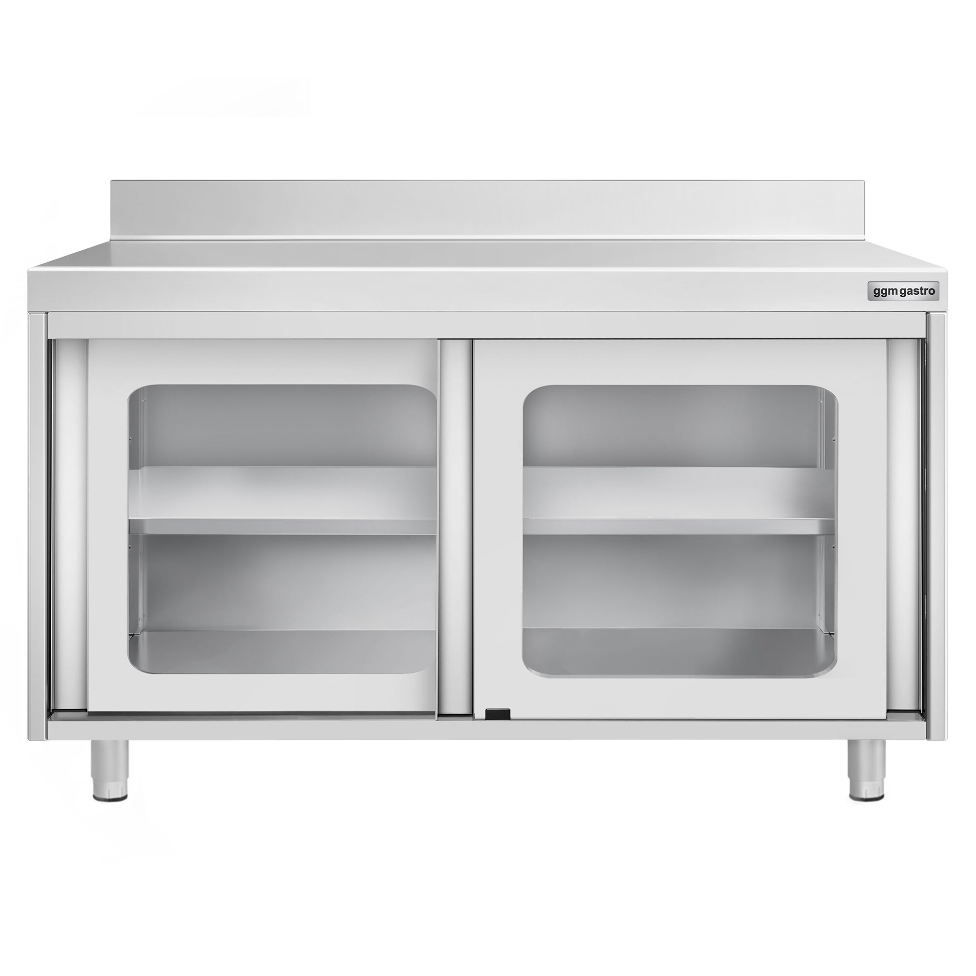 Table armoire en acier inoxydable PREMIUM - 1200x700mm - avec portes coulissantes vitrées - avec dosseret