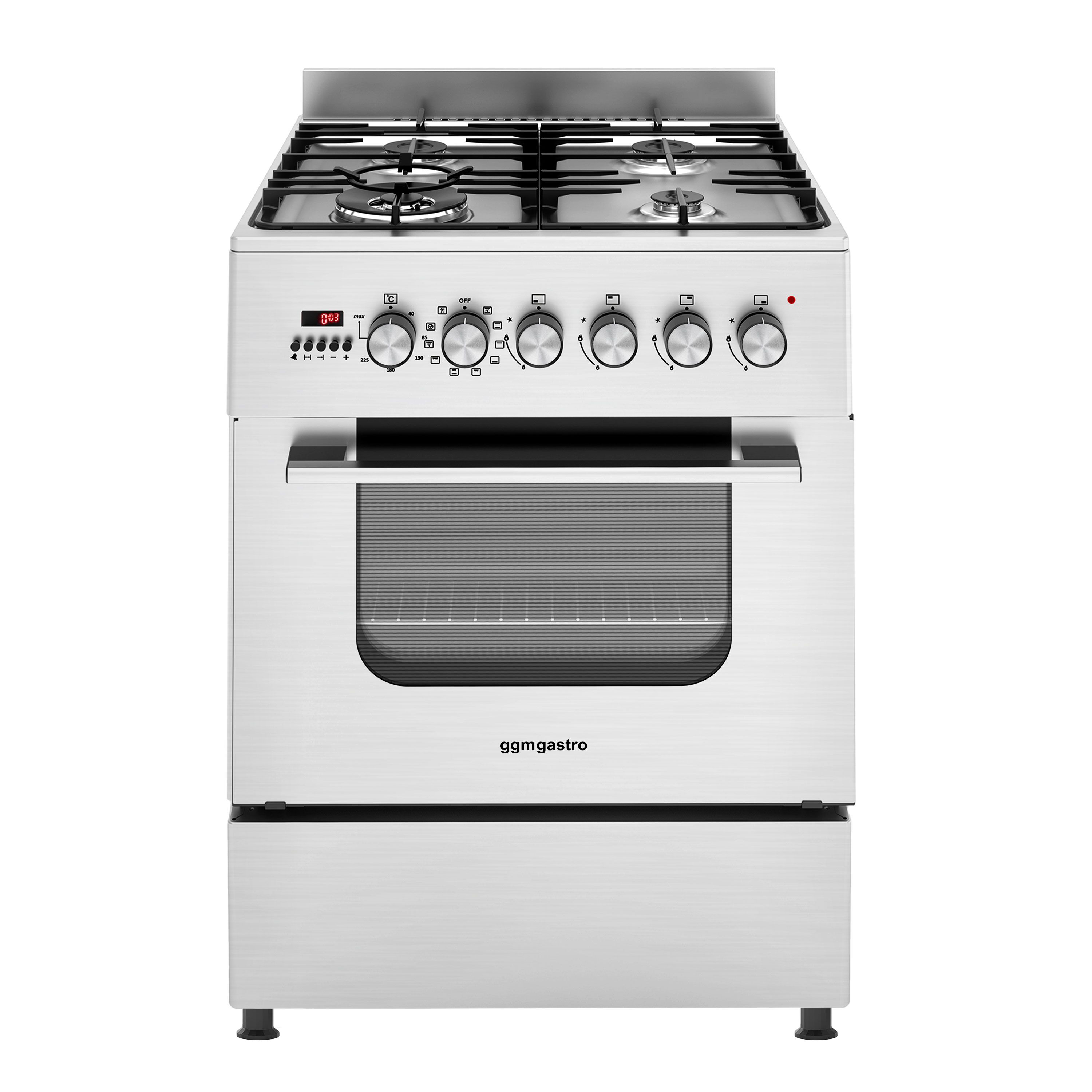 Commercial Gas Cooker – 4 Burners (8.4 kW) – 600 mm – with Electric Oven (3.85 kW)