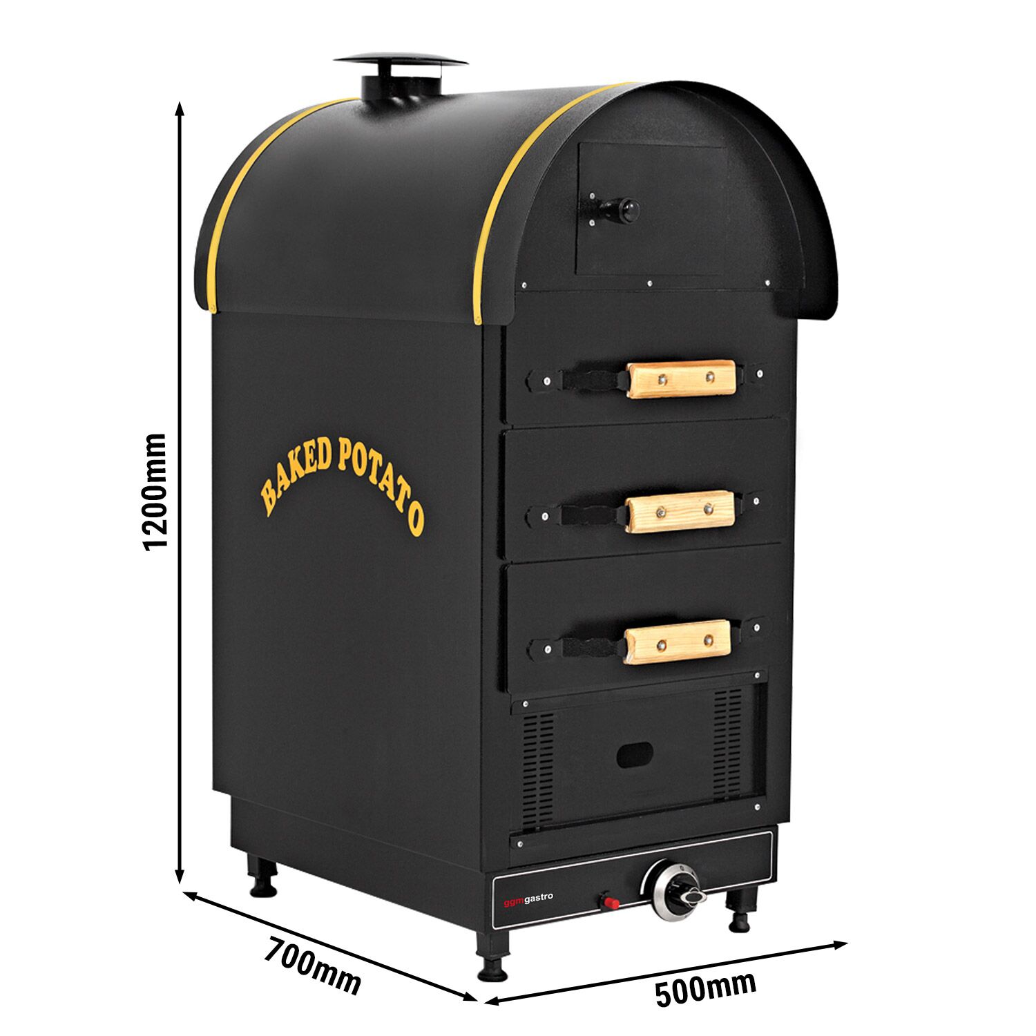 Commercial Gas Jacket Potato Oven - Manual Controls - 4.9kW - 500x1200x700mm - with 3 drawers