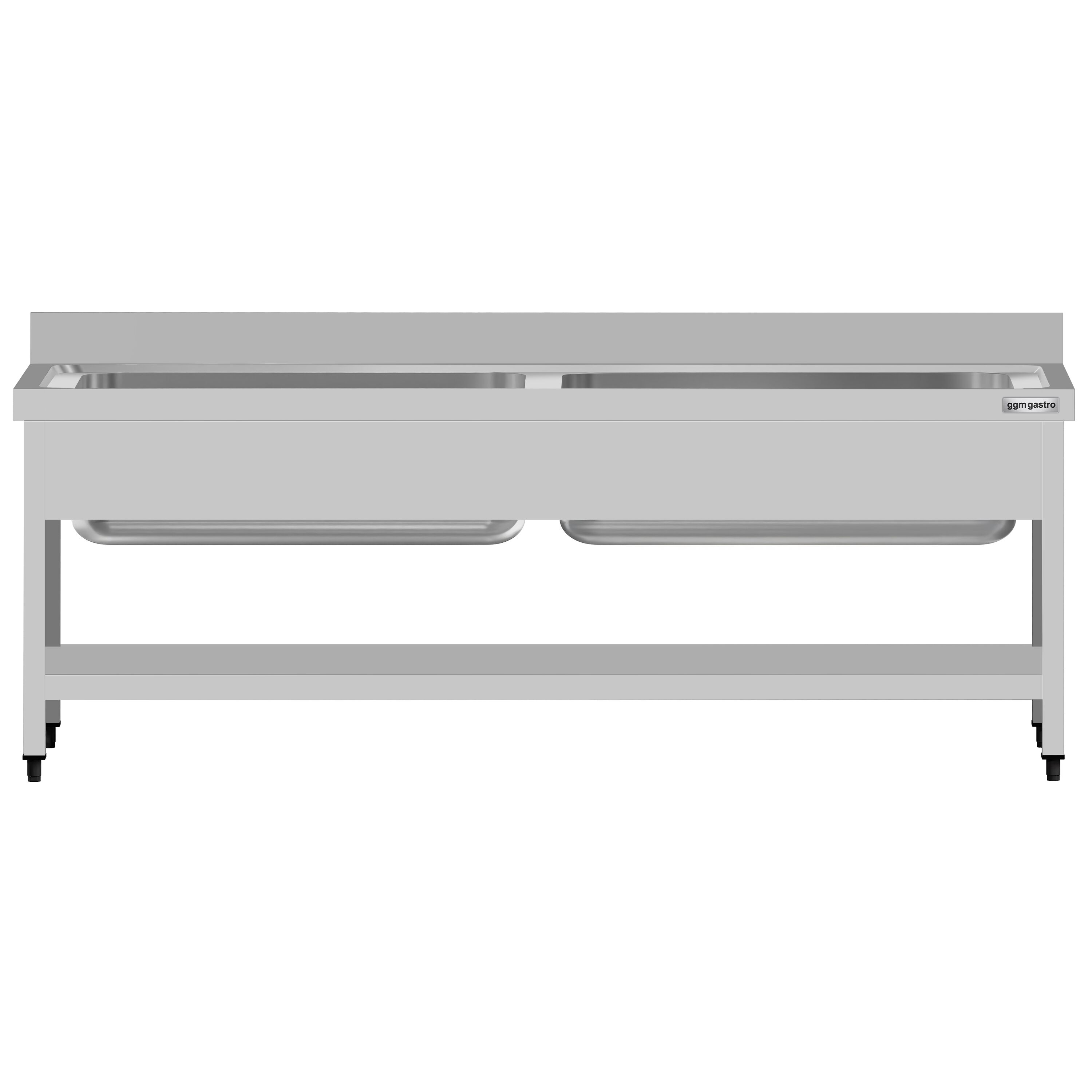 Plonge à marmites en inox ECO - 2000x700mm - avec étagère basse & 2 bacs