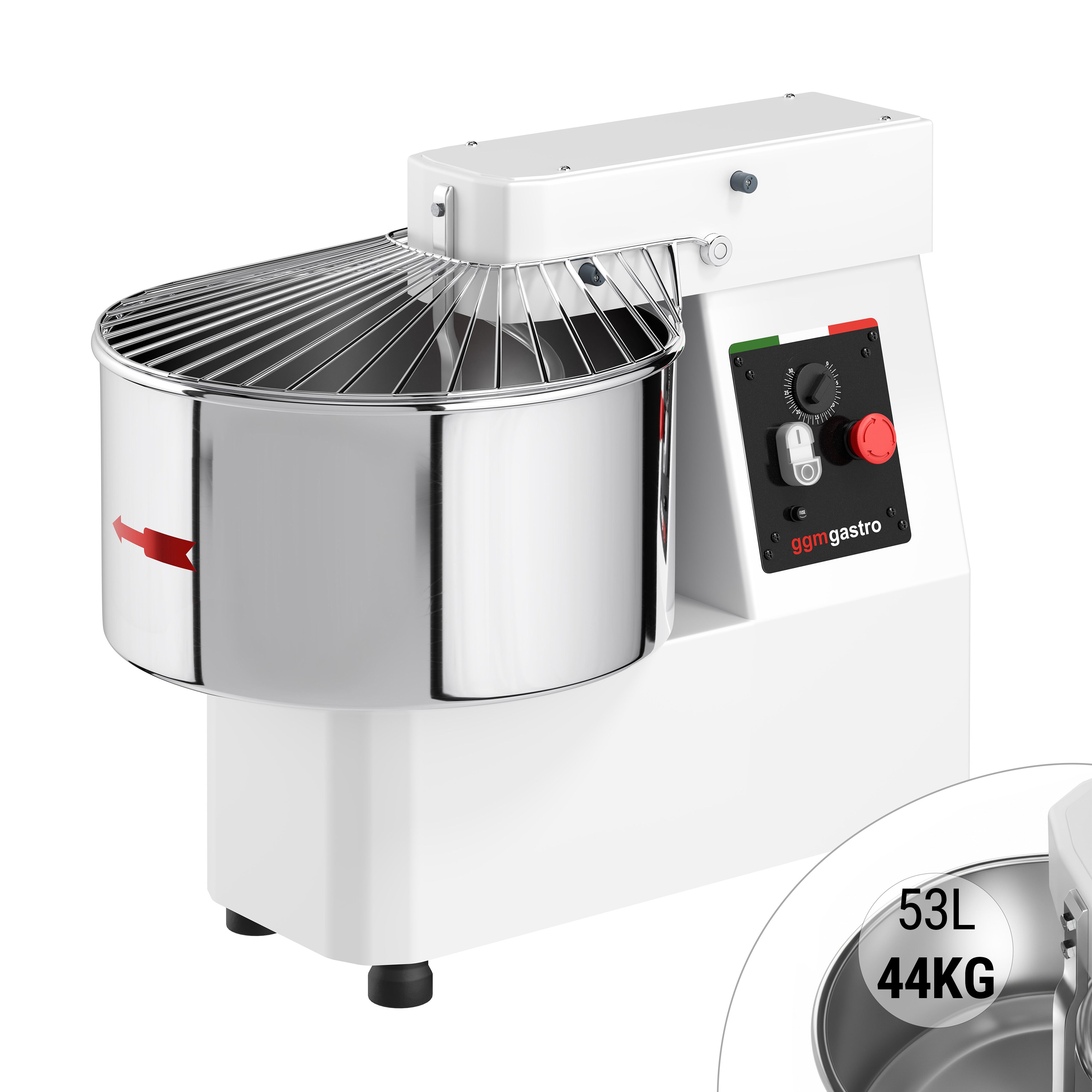 Pétrin à Pâte / Pétrin à spirale - 53 Litres / 44 kg - avec Cuve Fixe - Fonction Minuterie