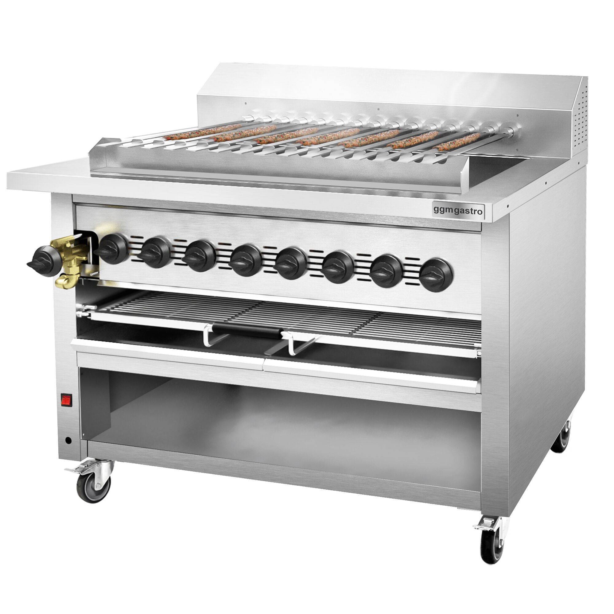 Commercial Gas Adana & Shish Kebab Skewer Grill – 15 Auto-Rotating Skewers - 8 Burners - 36.2 kW
