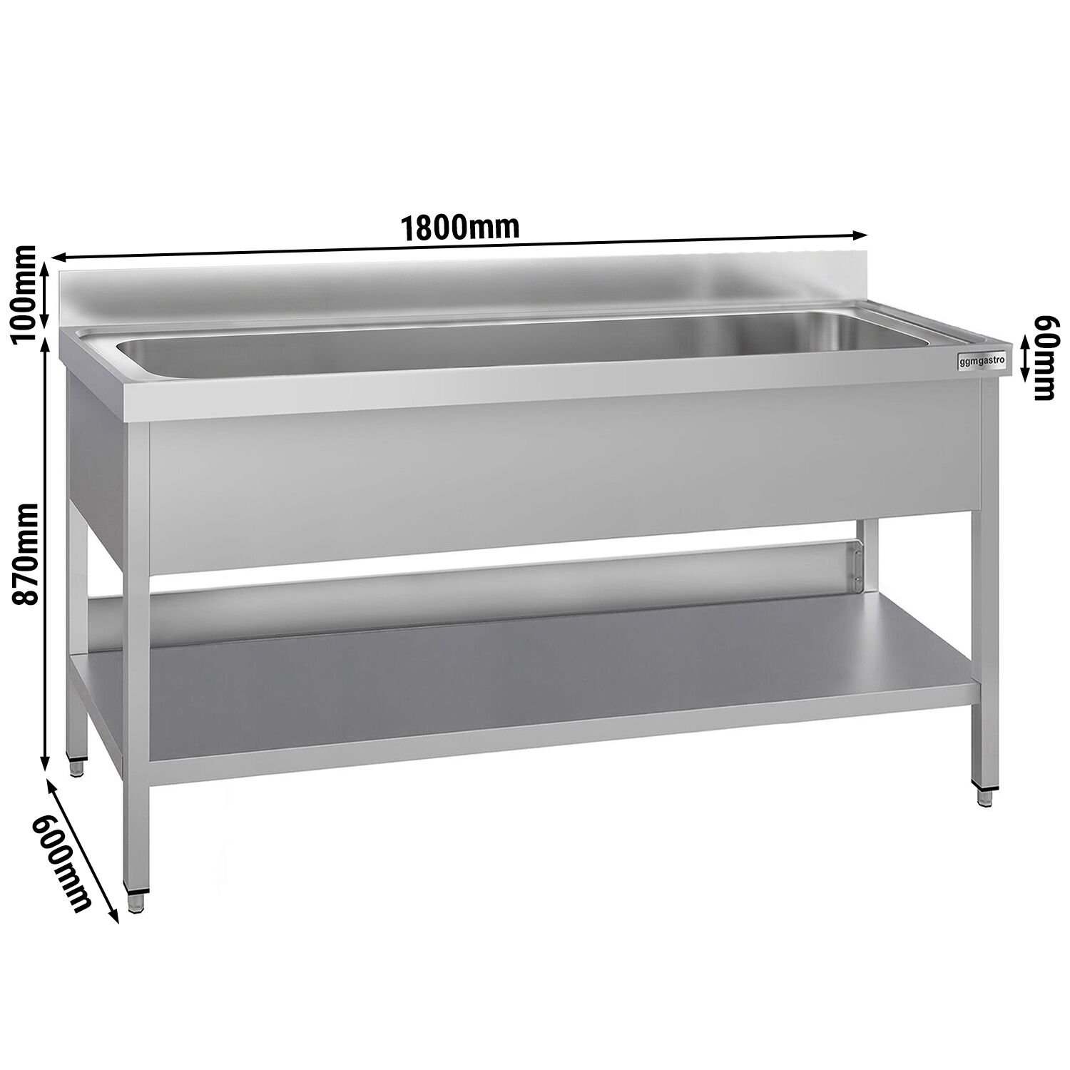 ECO pot washing table - 1800x600mm - with 1 basin