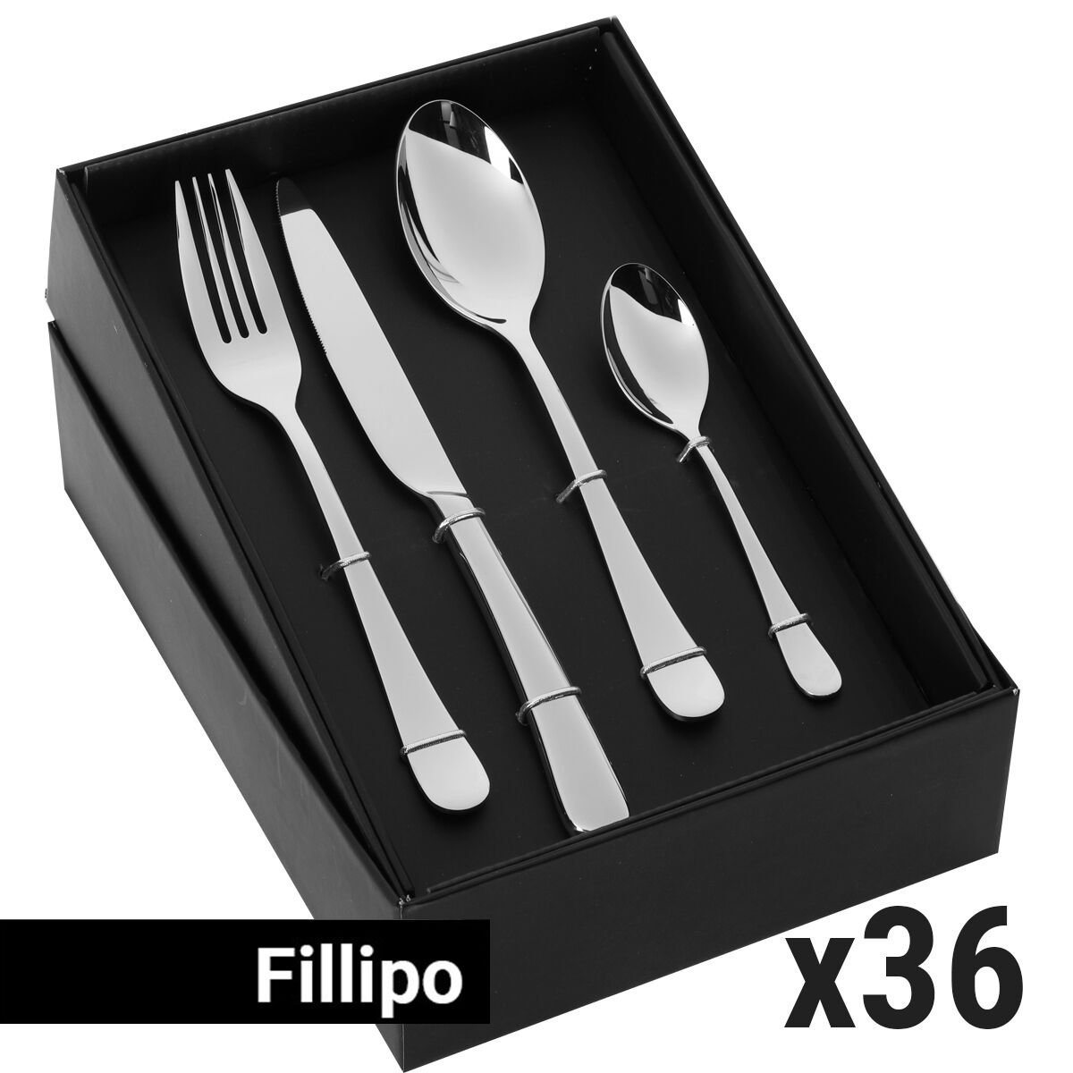 (144 pcs) Ensemble de couverts Fillipo - Acier inoxydable 18/10 - 144 pièces - Pour 36 personnes