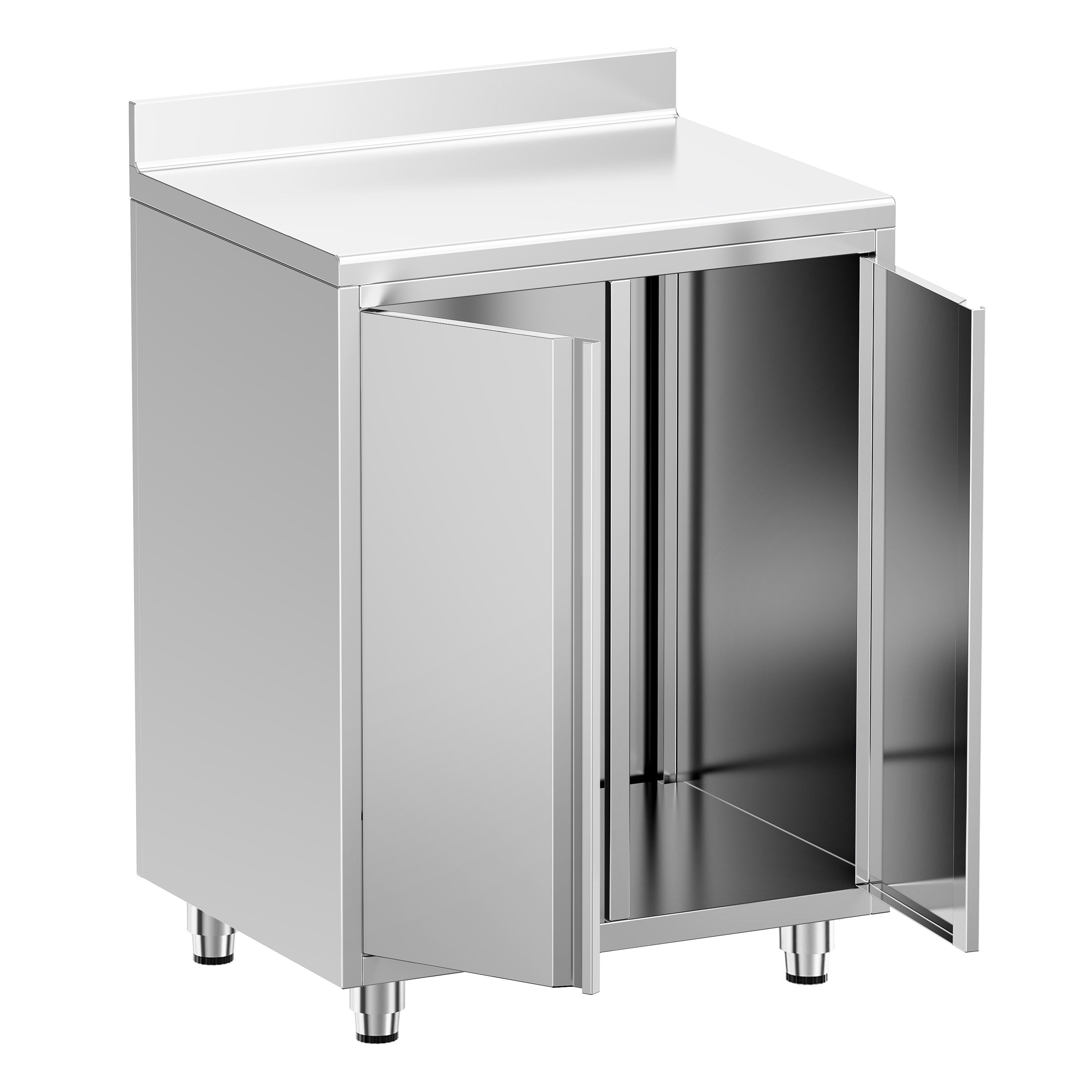 Table armoire en acier inoxydable - 800x600mm - avec portes battantes - avec dosseret - pour cafetière à filtre