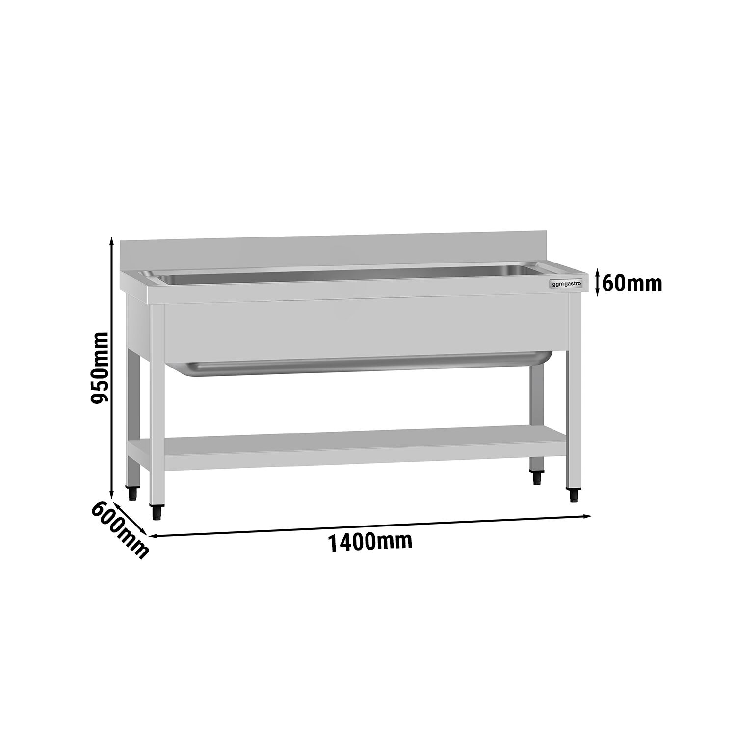 Plonge à marmites en inox ECO - 1400x600mm - avec étagère basse & 1 bac