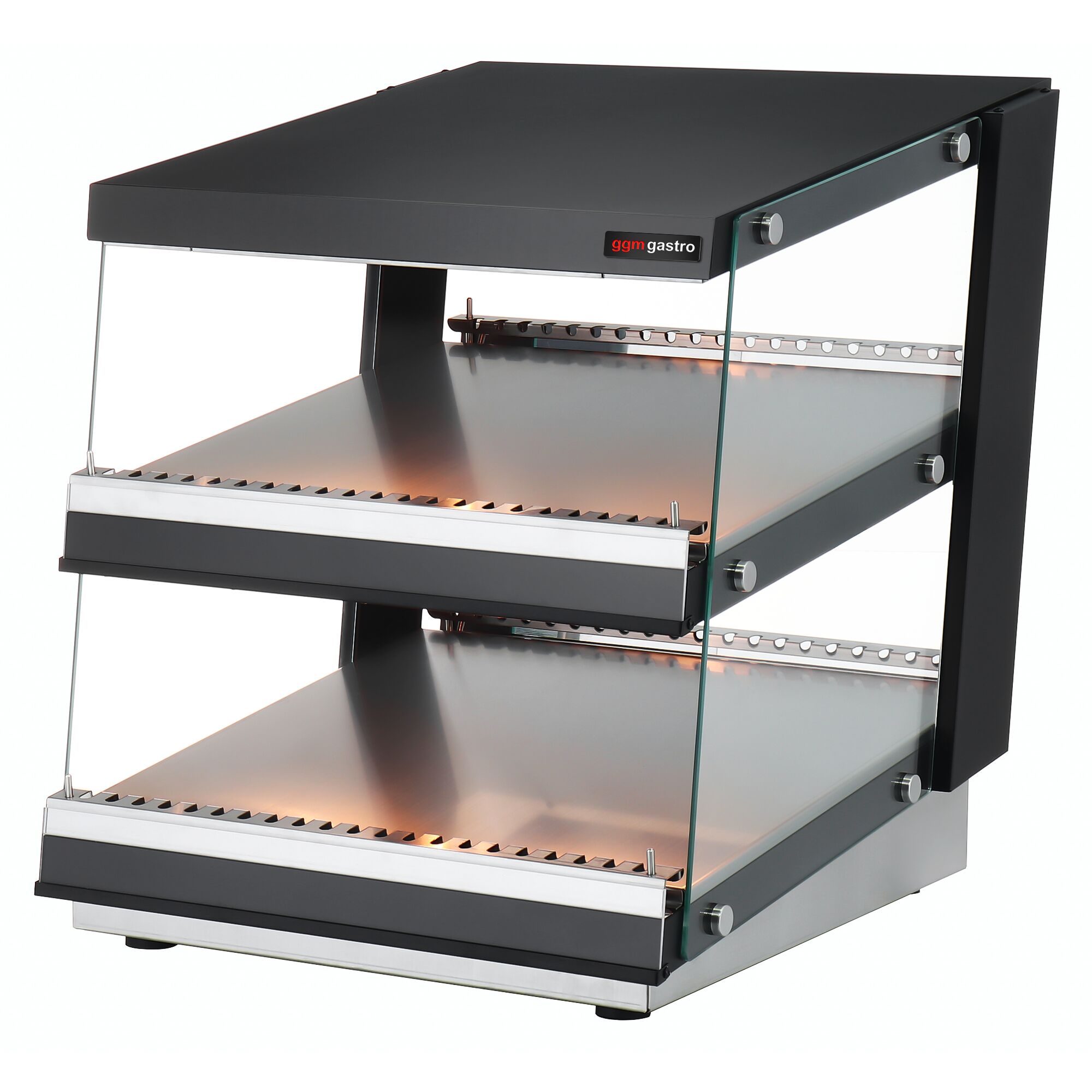 Vitrine chaude - 600mm - 980W - avec 2 étagères - Noir