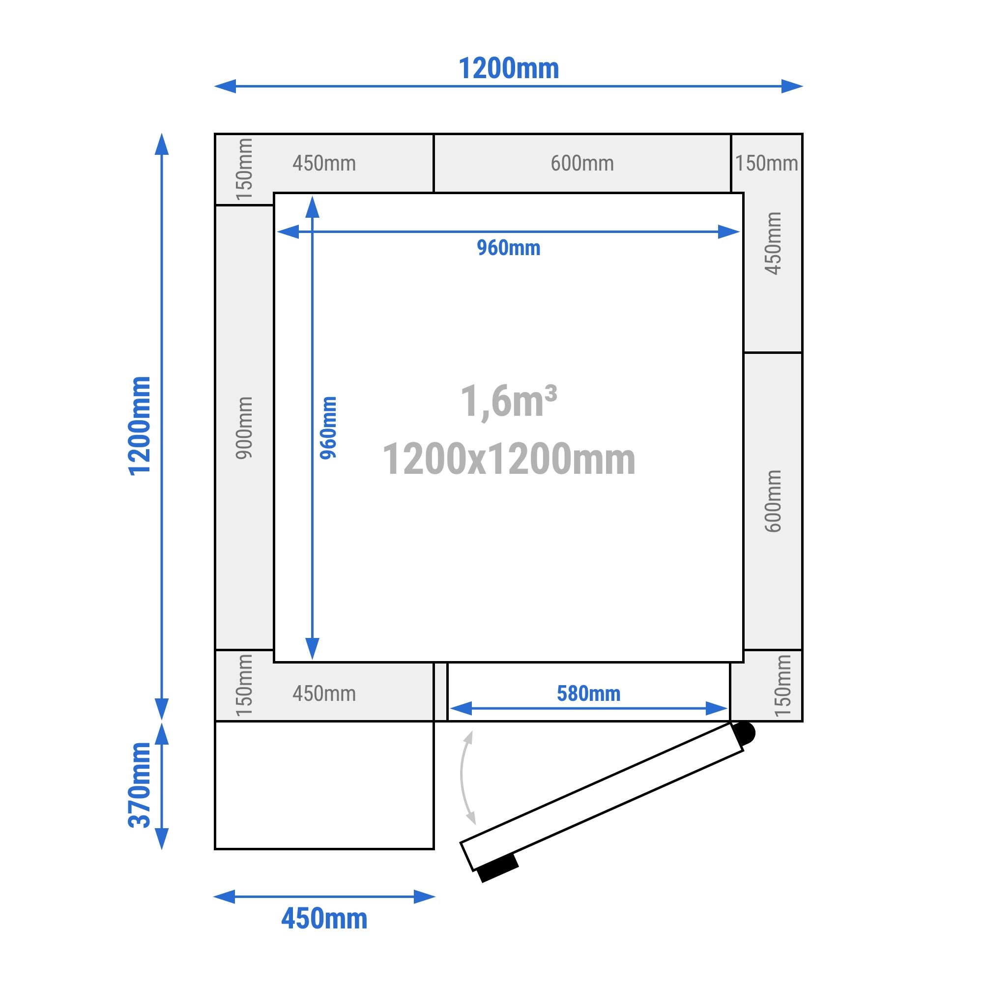 Chambre de congélation – 1200 × 1200 mm – 1,6 m³ – avec groupe de congélation et rideaux à lamelles inclus