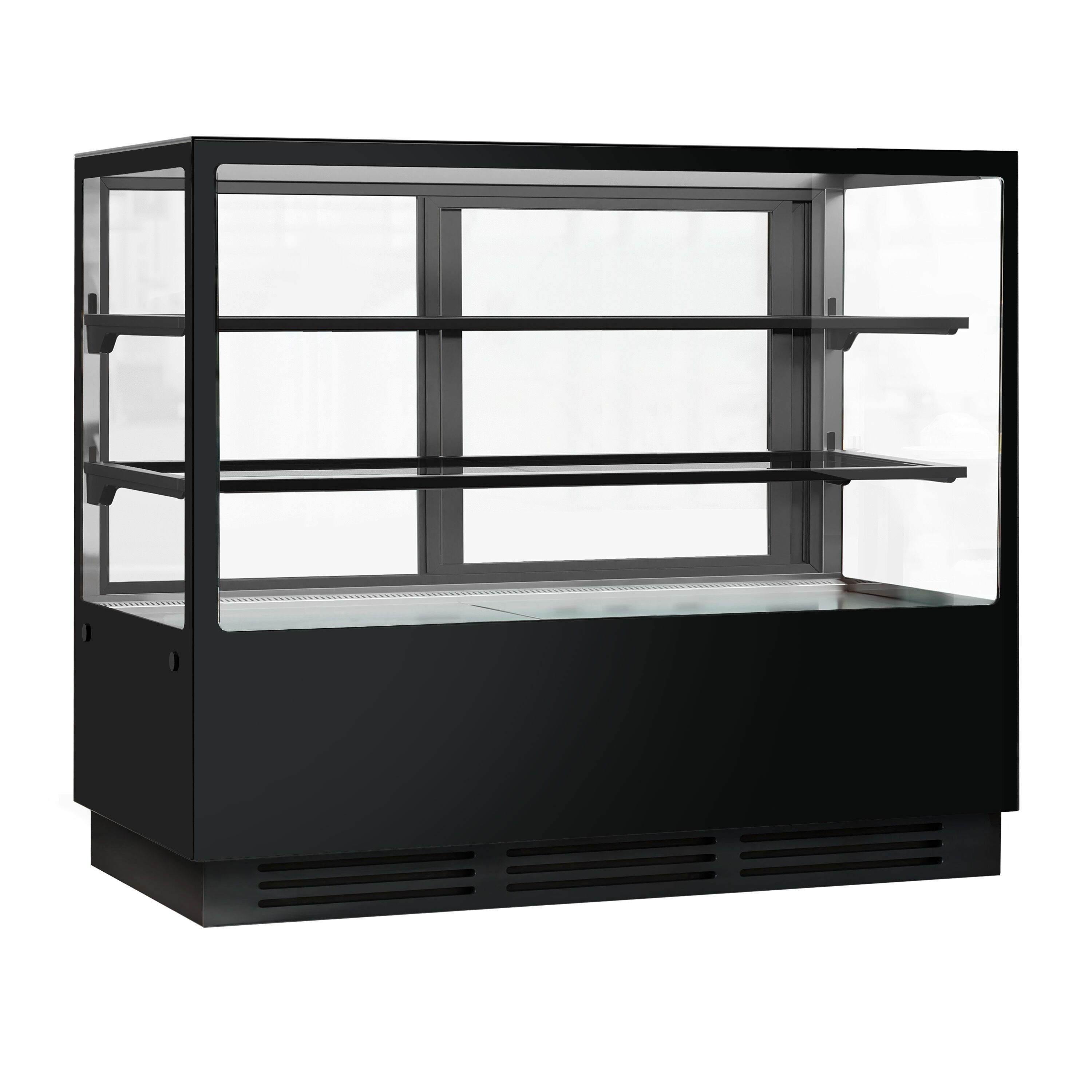 Vitrine à pâtisserie réfrigérée - 580L - 1500mm - Double vitrage - avec 2 étagères en verre - portes coulissantes vitrées arrière - Noir