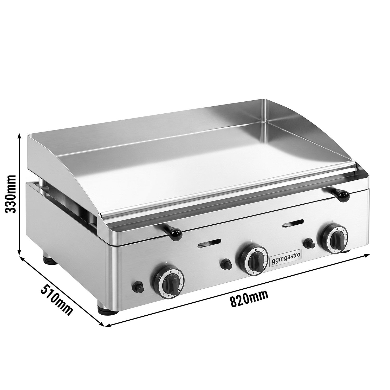 Gas Bratplatte - mit Hartchrom-Beschichtung - 9,3 kW - Glatt - Bratfläche: 555x400mm