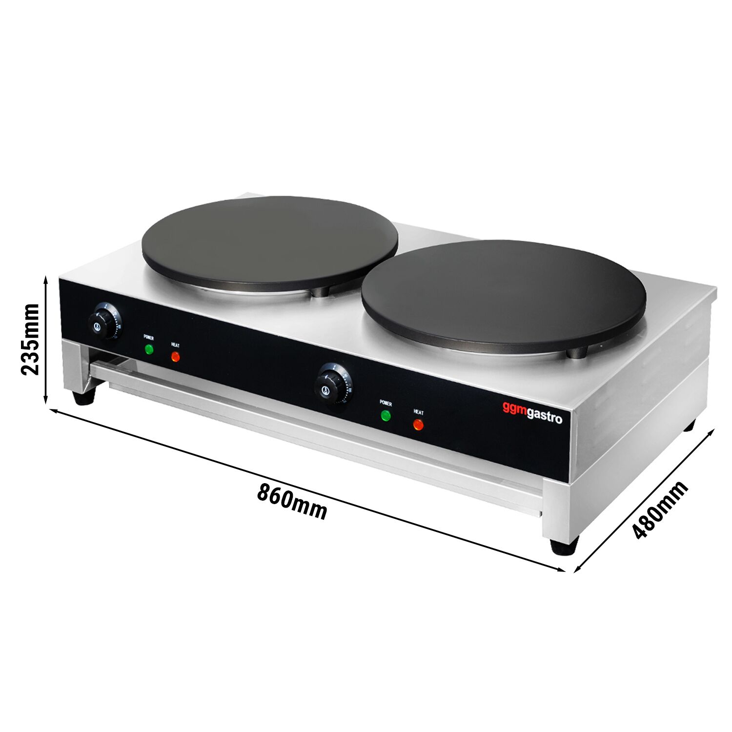 Table de préparation – 1210 mm – 1 porte & 2 tiroirs – pour 9 bacs GN 1/6 – incl. appareil à crêpes avec 2 plaques