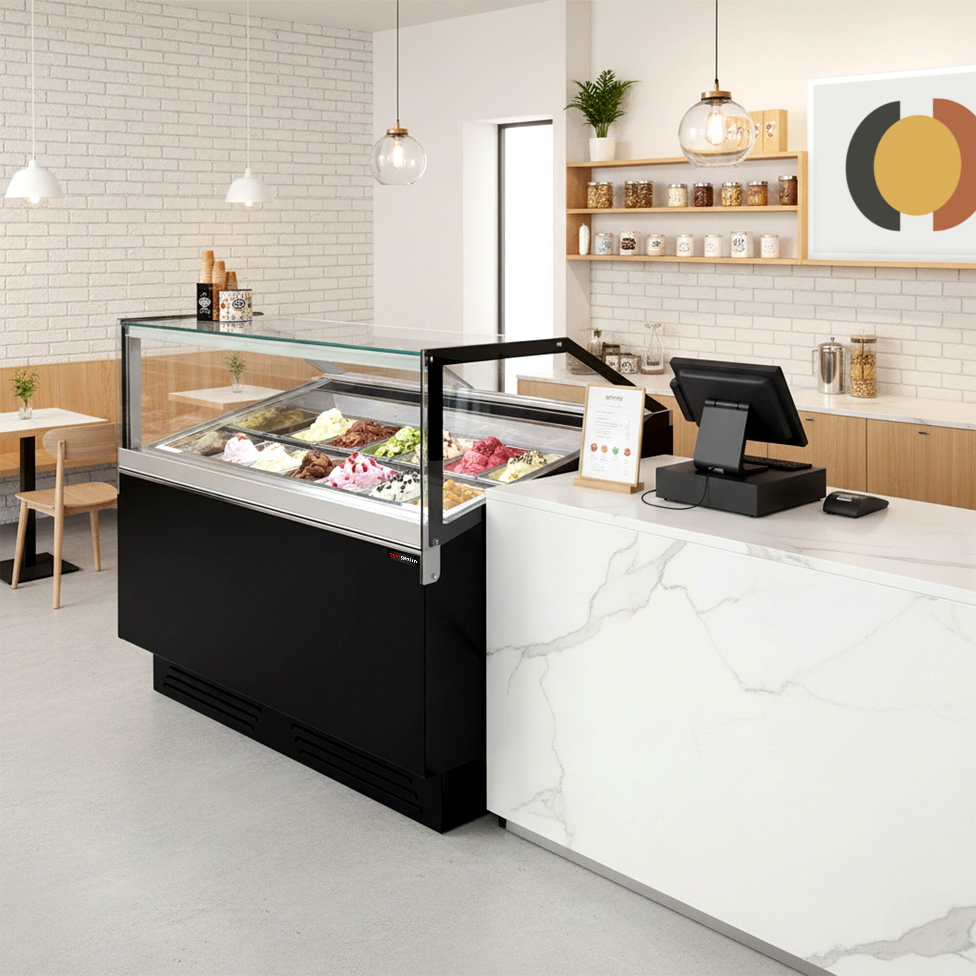 Vitrine à glace ADAM – 1200 mm – refroidissement ventilé – pour 12 bacs à glace de 5 litres ou 8 bacs de 7 litres – Noir