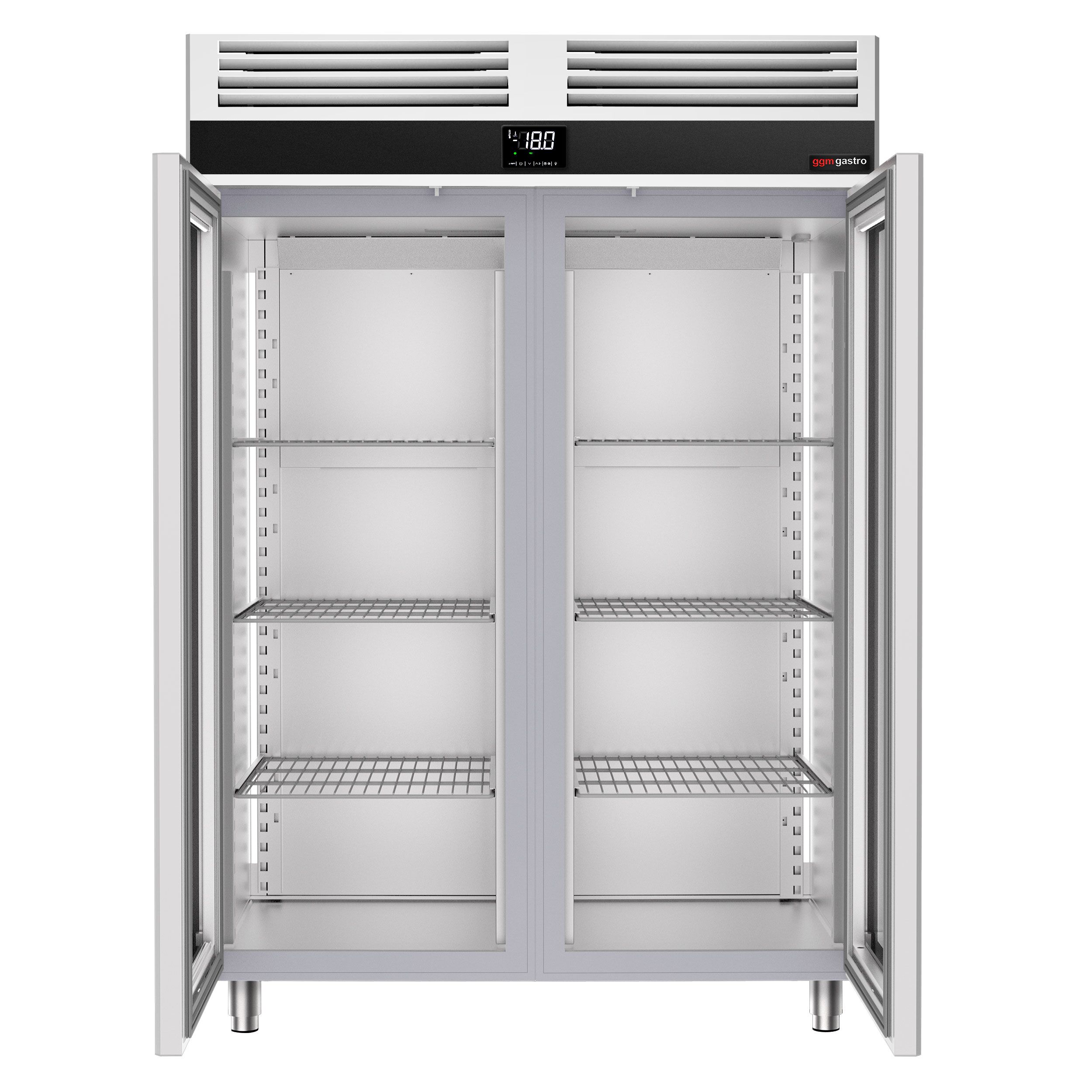 Upright Freezer Stainless steel PREMIUM - GN 2/1 - 1400L - with 2 glass doors