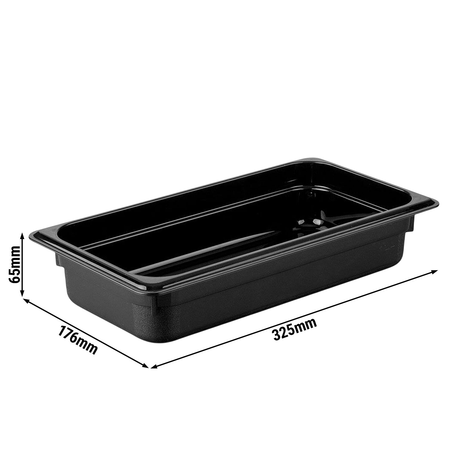 (6 pièces) Bac en Polycarbonate GN 1/3 - Noir - Hauteur : 65 mm