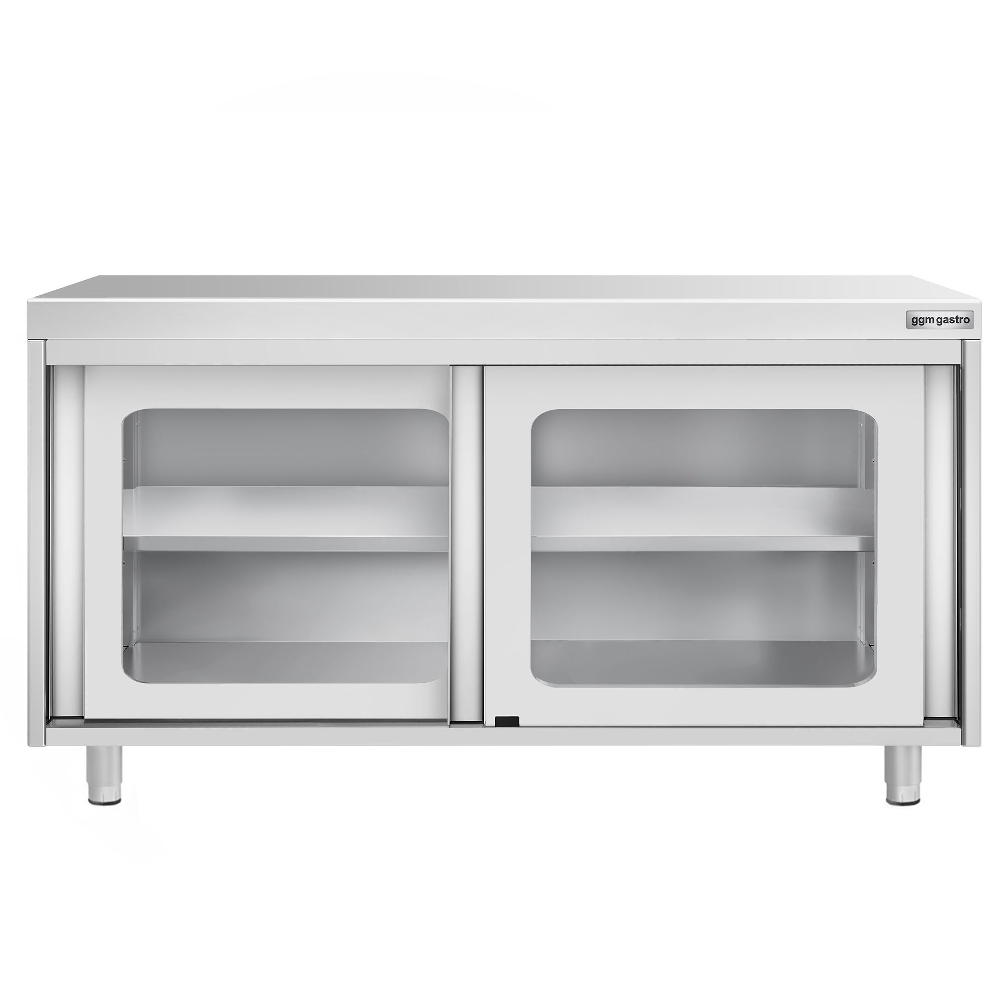 Table armoire en acier inoxydable PREMIUM - 1400x600mm - avec portes coulissantes vitrées