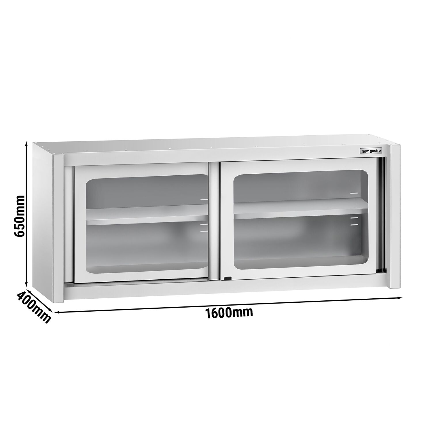 Armoire murale en acier inoxydable - 1600x400mm - avec portes coulissantes vitrées - 650mm de haut