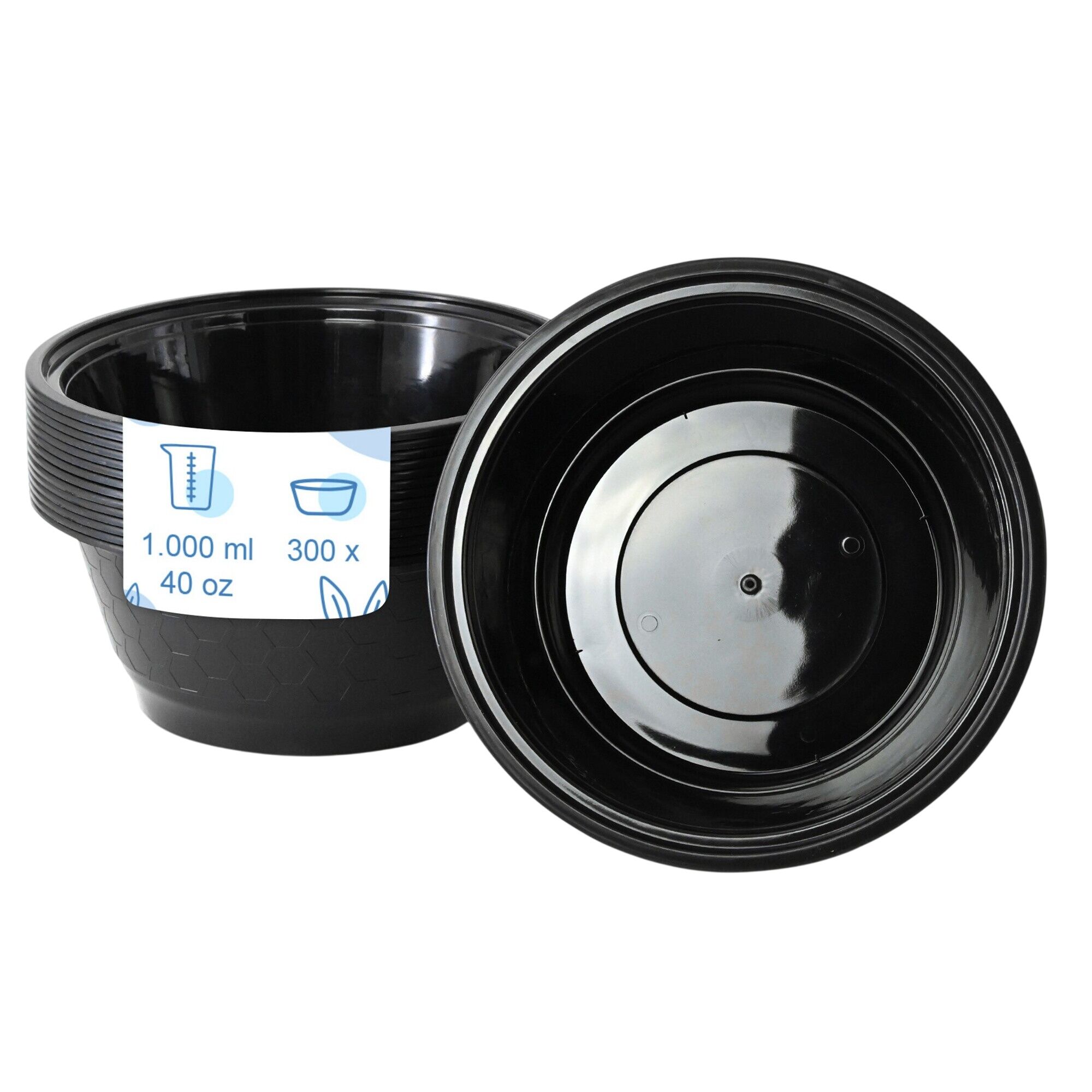 (300 pcs) Barquette réutilisable - 1000ml - Ronde - Noir