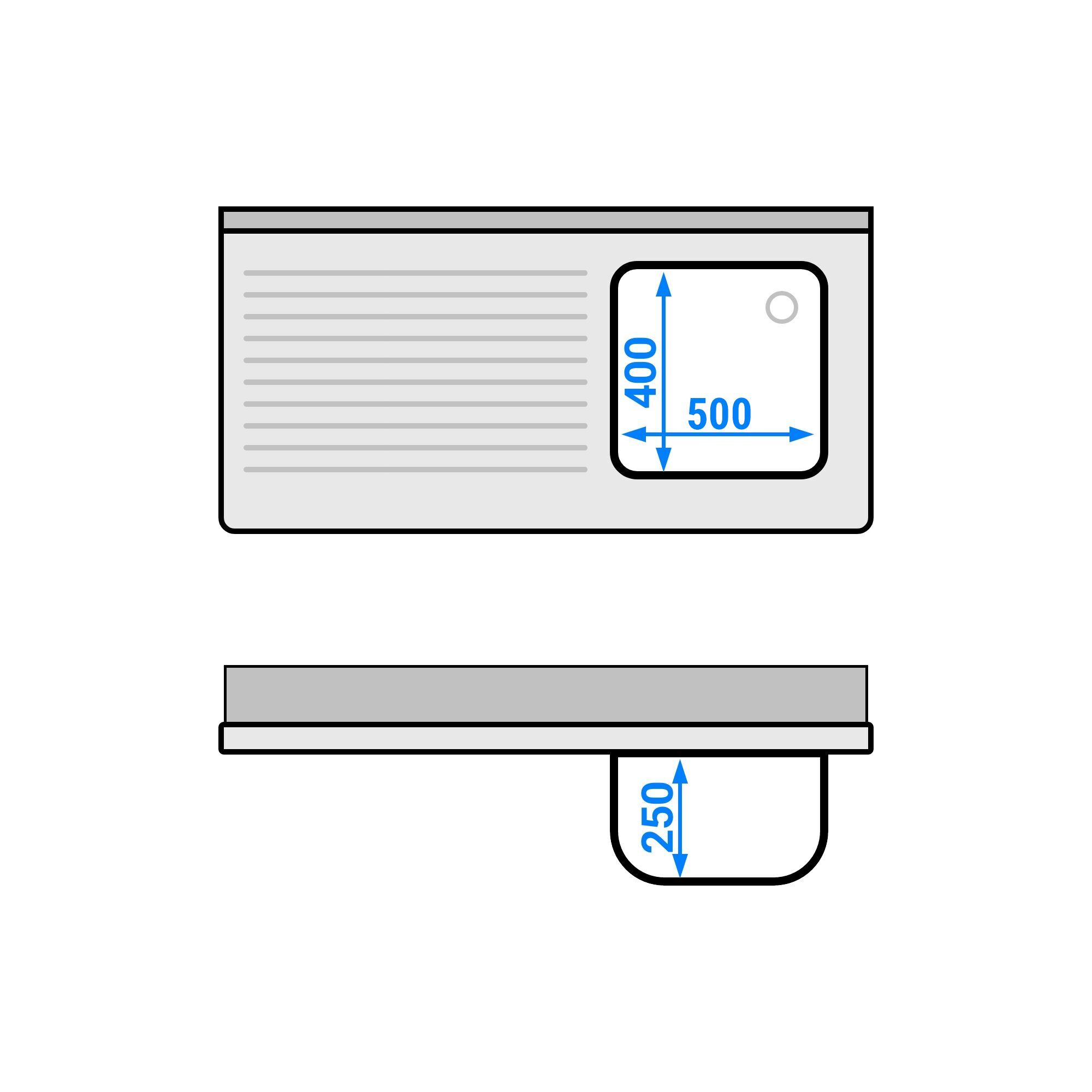 Plonge inox - 1200x600mm - 1 bac à droite - avec égouttoir à gauche - avec dosseret - sur meuble - avec vide‑déchets et poubelle